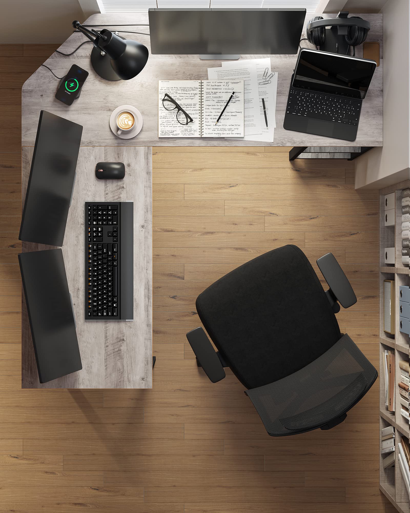 VASAGLE L-Shaped Corner Computer Desk - 138 x 138 cm Desktop | Removable Shelf | Greige & Black 5