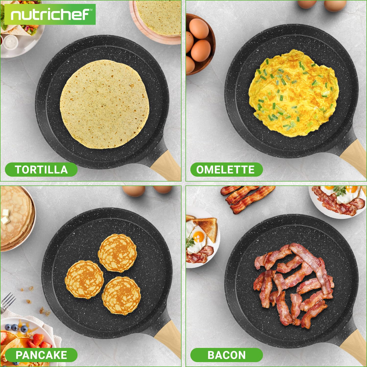 Nutrichef 28cm Non-Stick Marble Coated Crepe Pan with Wooden Spreader | Induction Ready 3