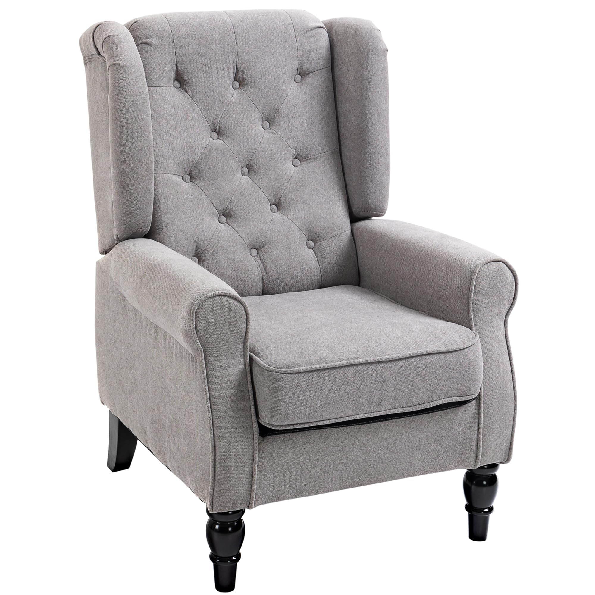 HOMCOM Retro Wingback Armchair - Grey Linen Upholstery | Button Tufted | Supports 160kg 1