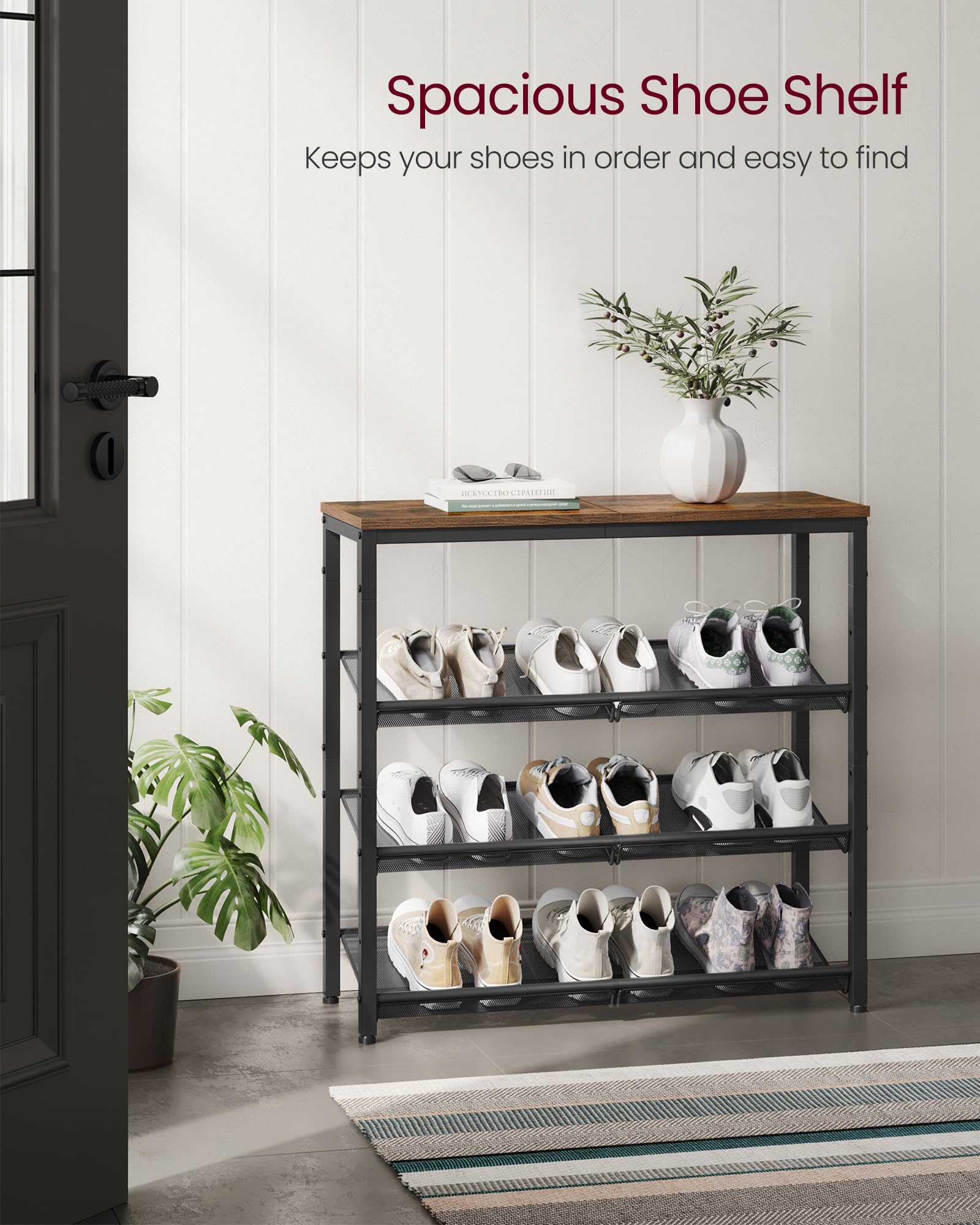VASAGLE 4-Tier Shoe Rack - Rustic Industrial Design | Adjustable Shelves | 73cm Height 4