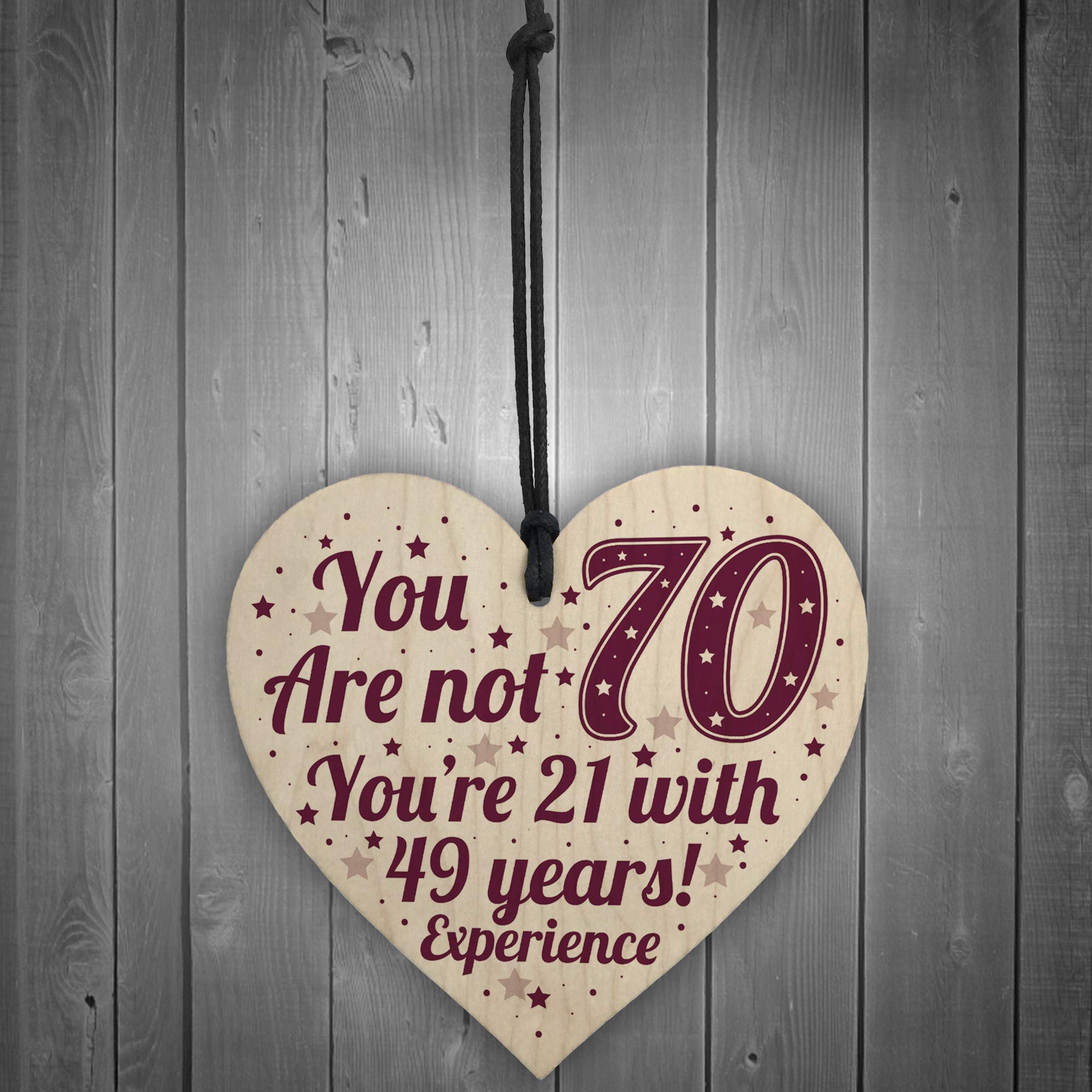 RED OCEAN 70th Birthday Gift Plaque - Rustic Wood Heart | 200 x 100 mm | Made in England 2