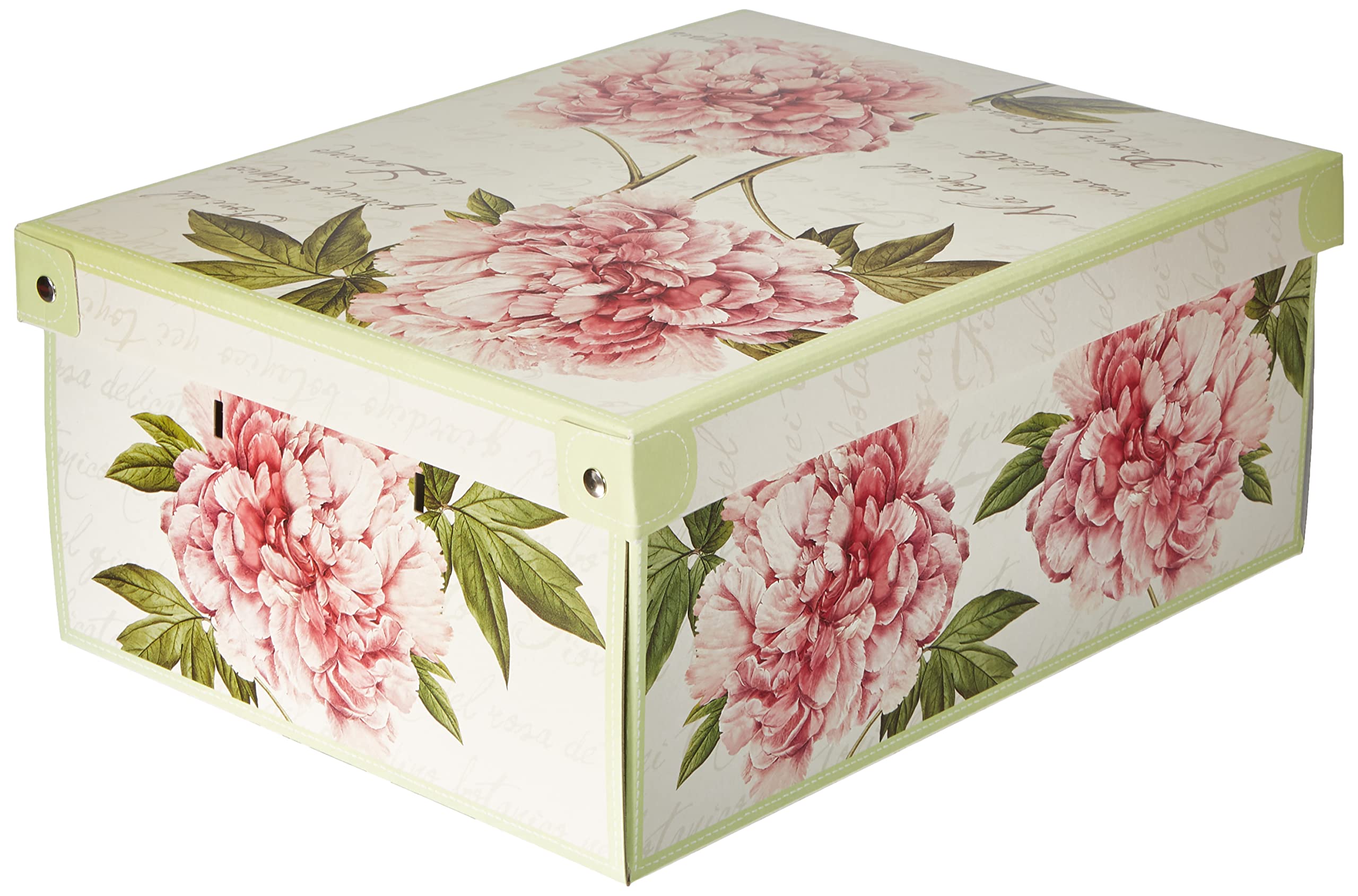 Lavatelli Peonies Cardboard Storage Box with Lid | 42cm L x 32cm W | Stackable | Made in Italy 2