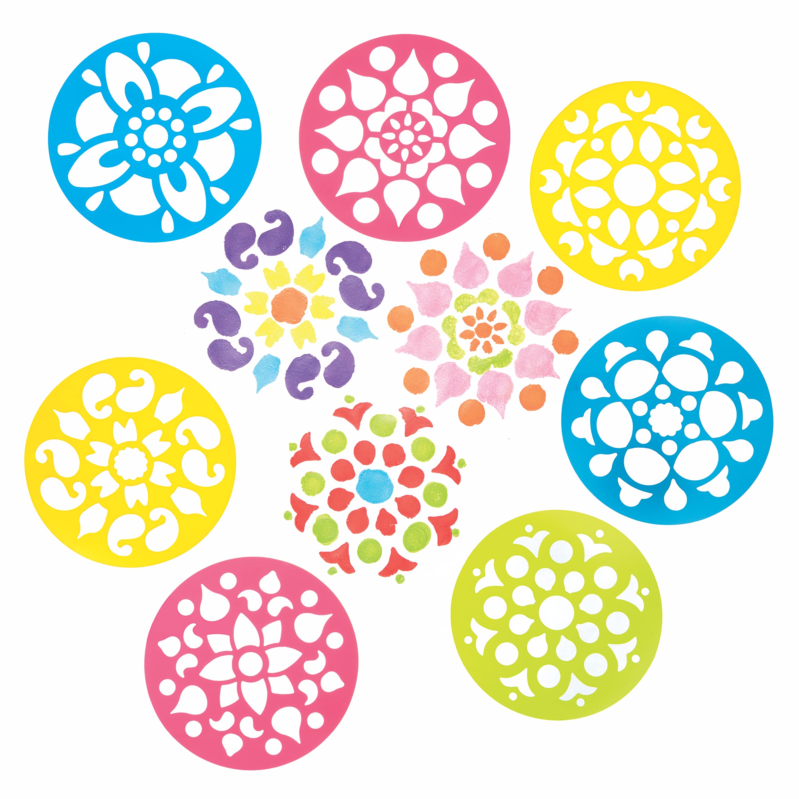 Baker Ross Rangoli Stencils - Pack of 8 Washable Plastic Stencils for Kids | 14cm Diameter 1