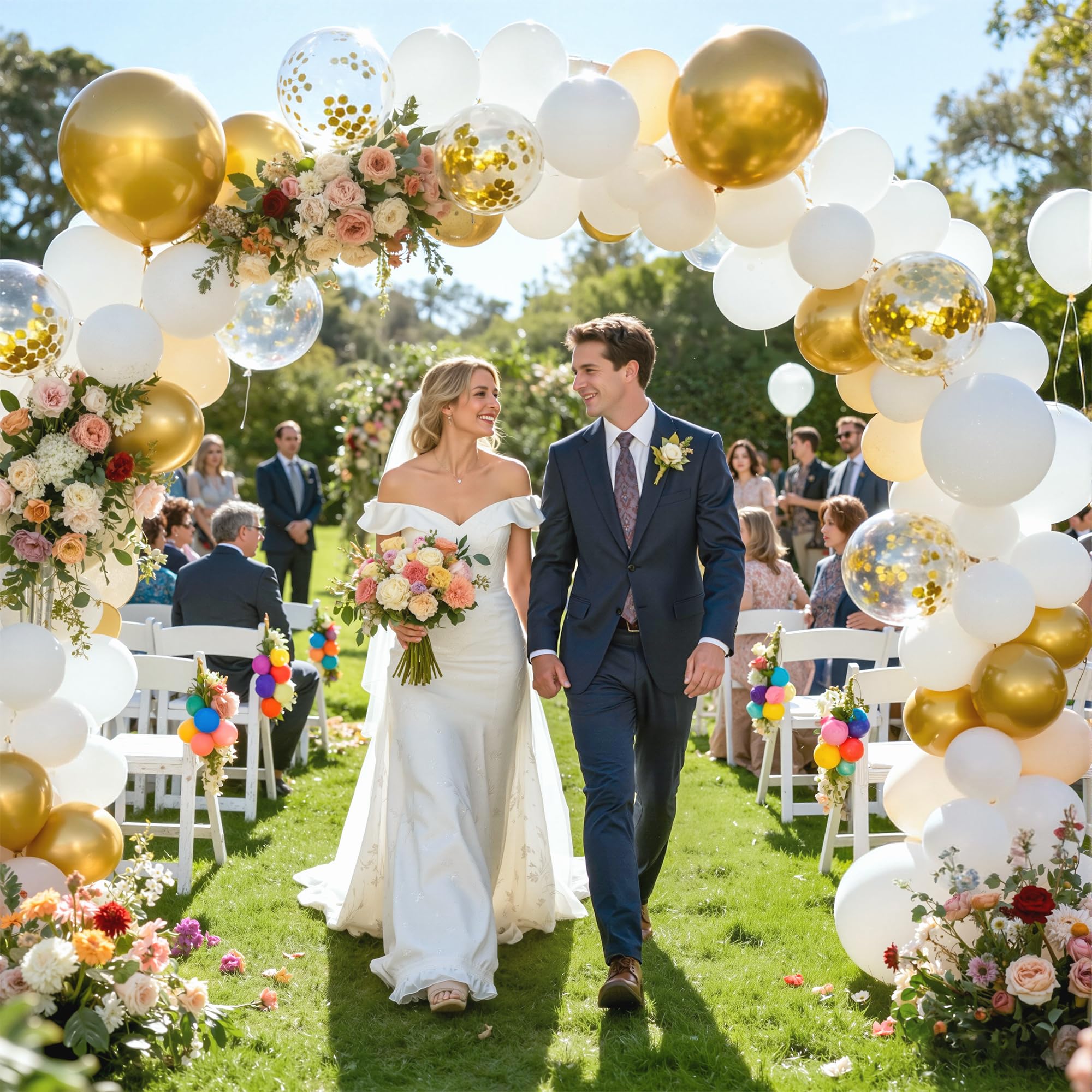 Vonsera Gold and White Balloons Set - 70 Pcs Assortment with Gold Ribbon | Latex Material 6