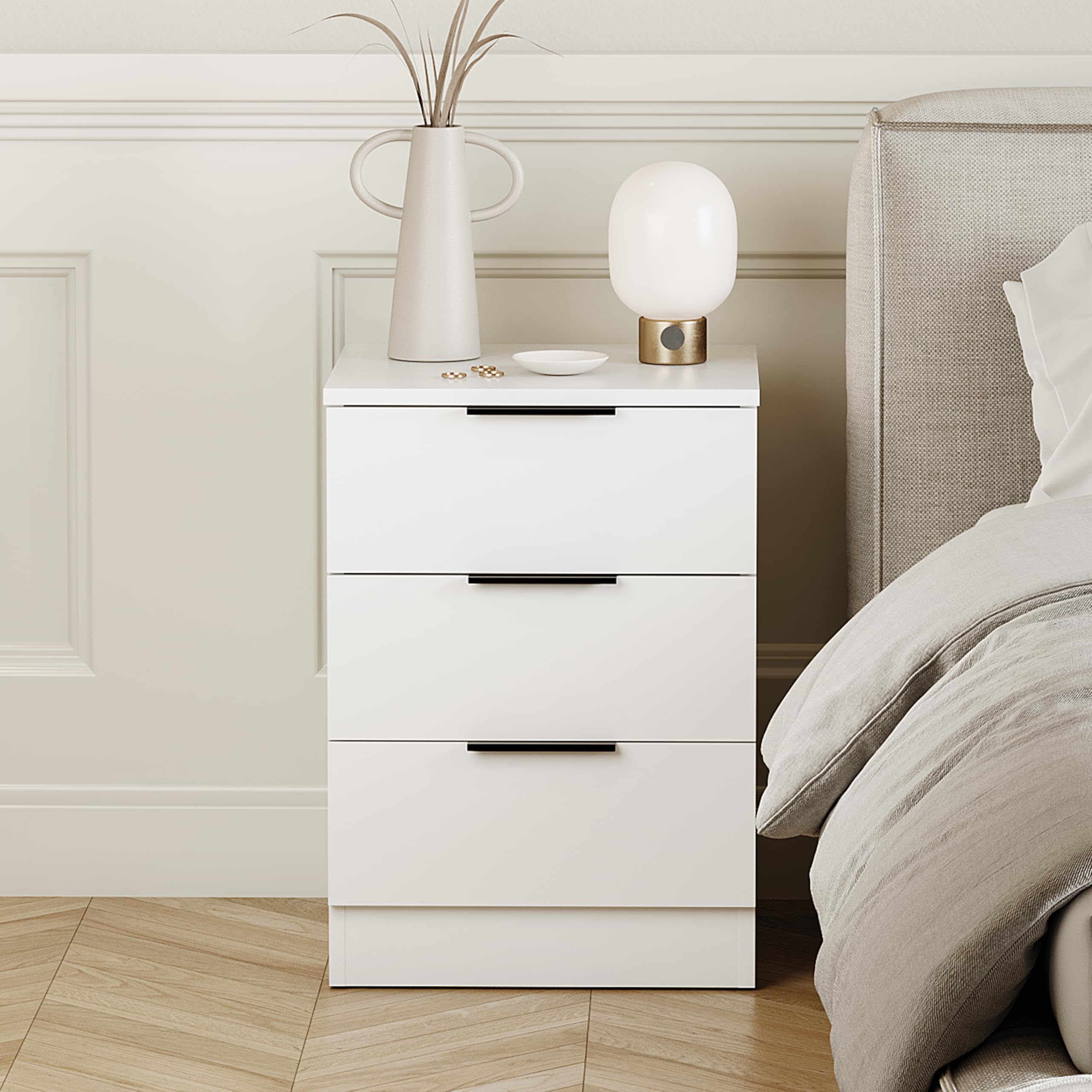 Vida Designs Trega 3 Drawer Bedside Cabinet - White | Space Saving | Engineered Wood 3