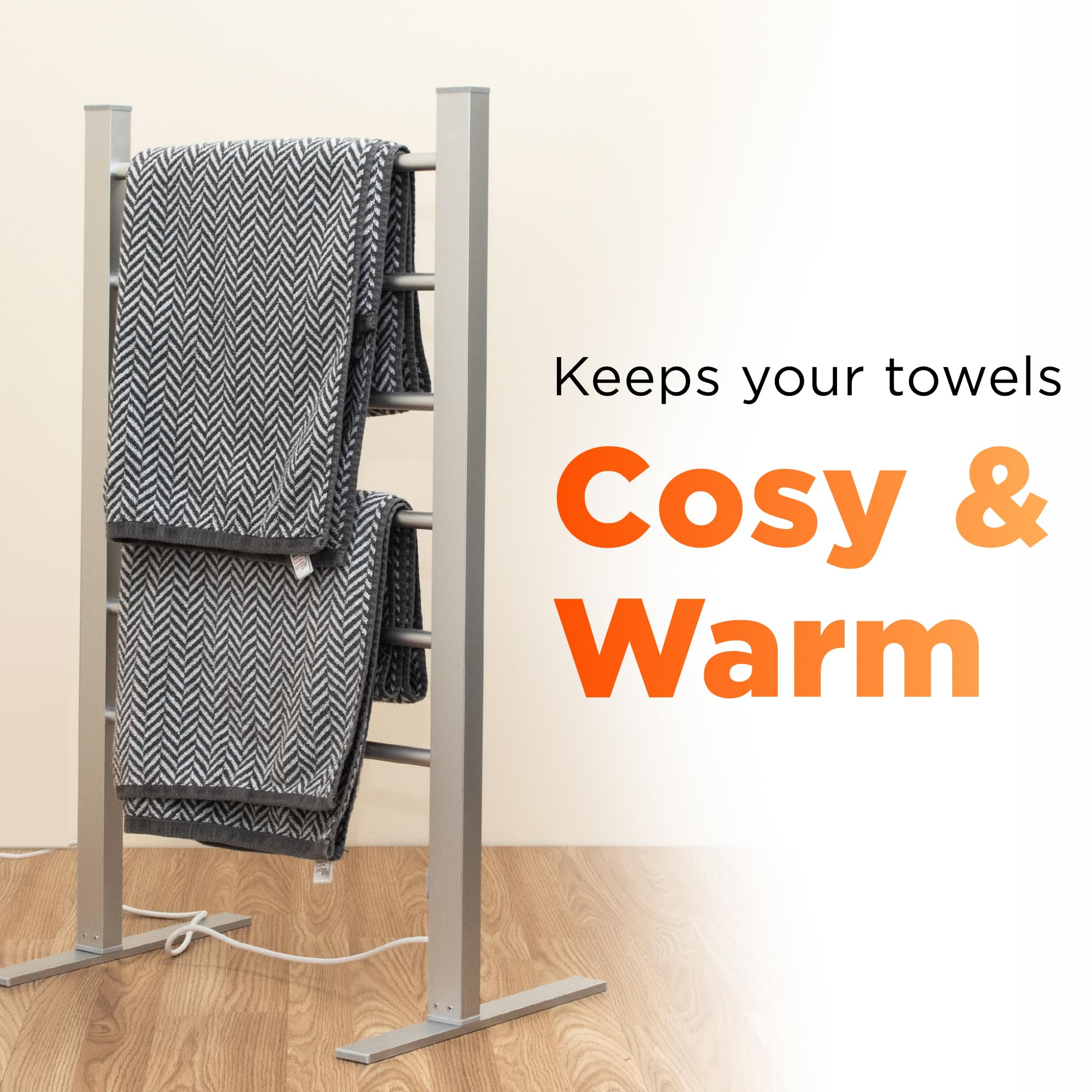 Status 100W 6 Bar Aluminium Heated Towel Rail - Freestanding Electric Dryer | Silver 4