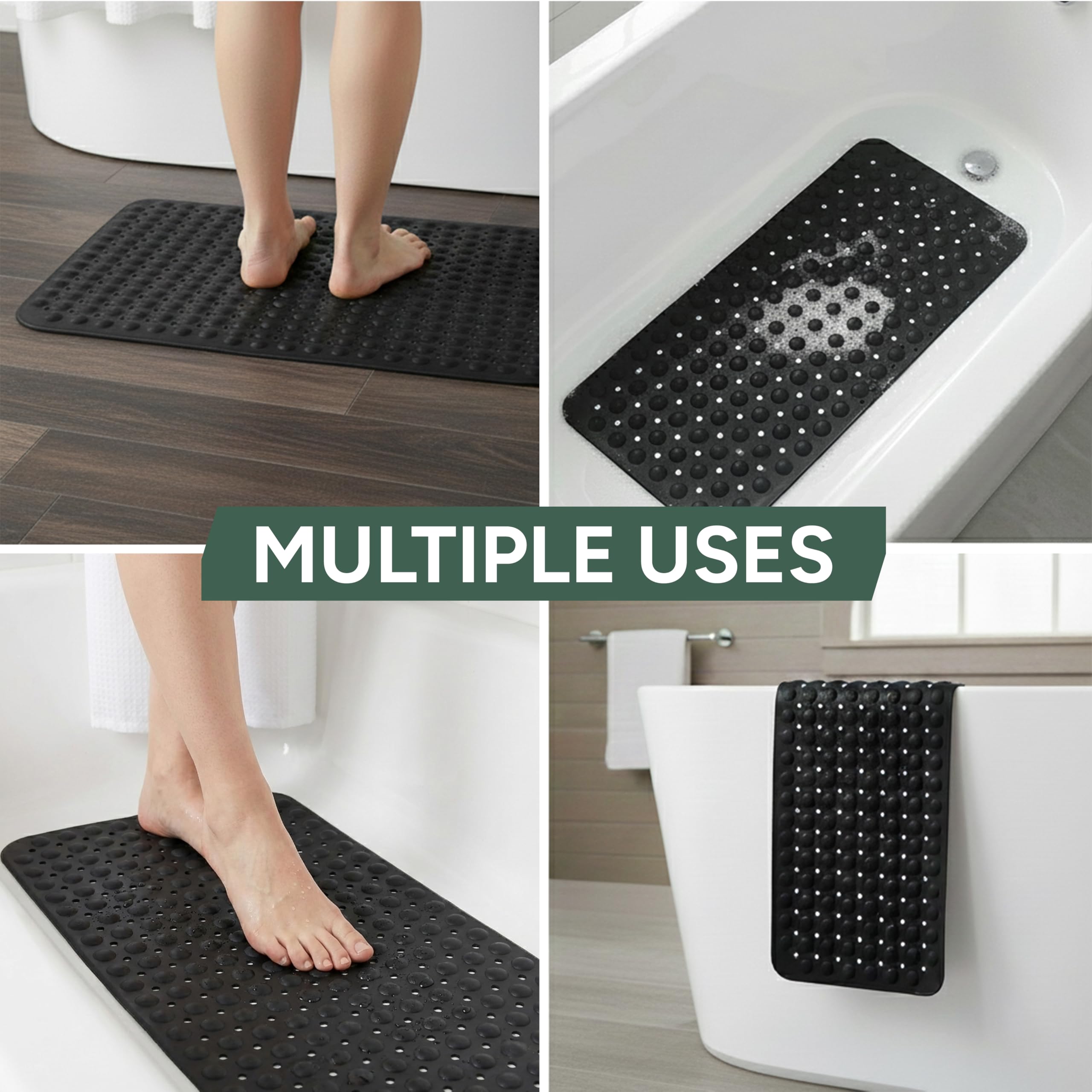 Zuvo Extra Long Non-Slip Bathtub Mat - 100 x 40cm Black PVC Anti-Mold 5