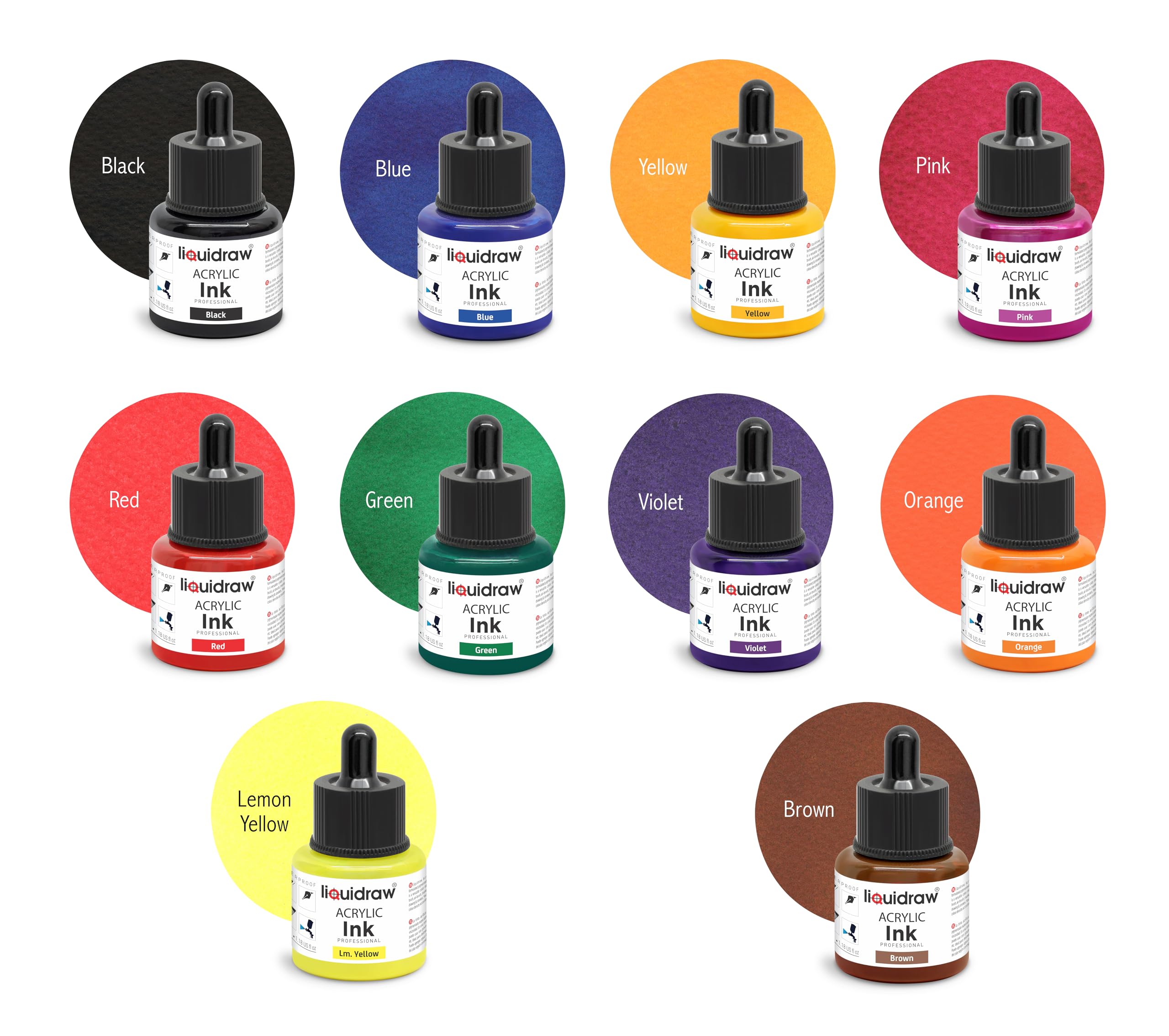 Liquidraw Acrylic Drawing Ink - 10 Assorted Colours | 35 ml Bottles 3