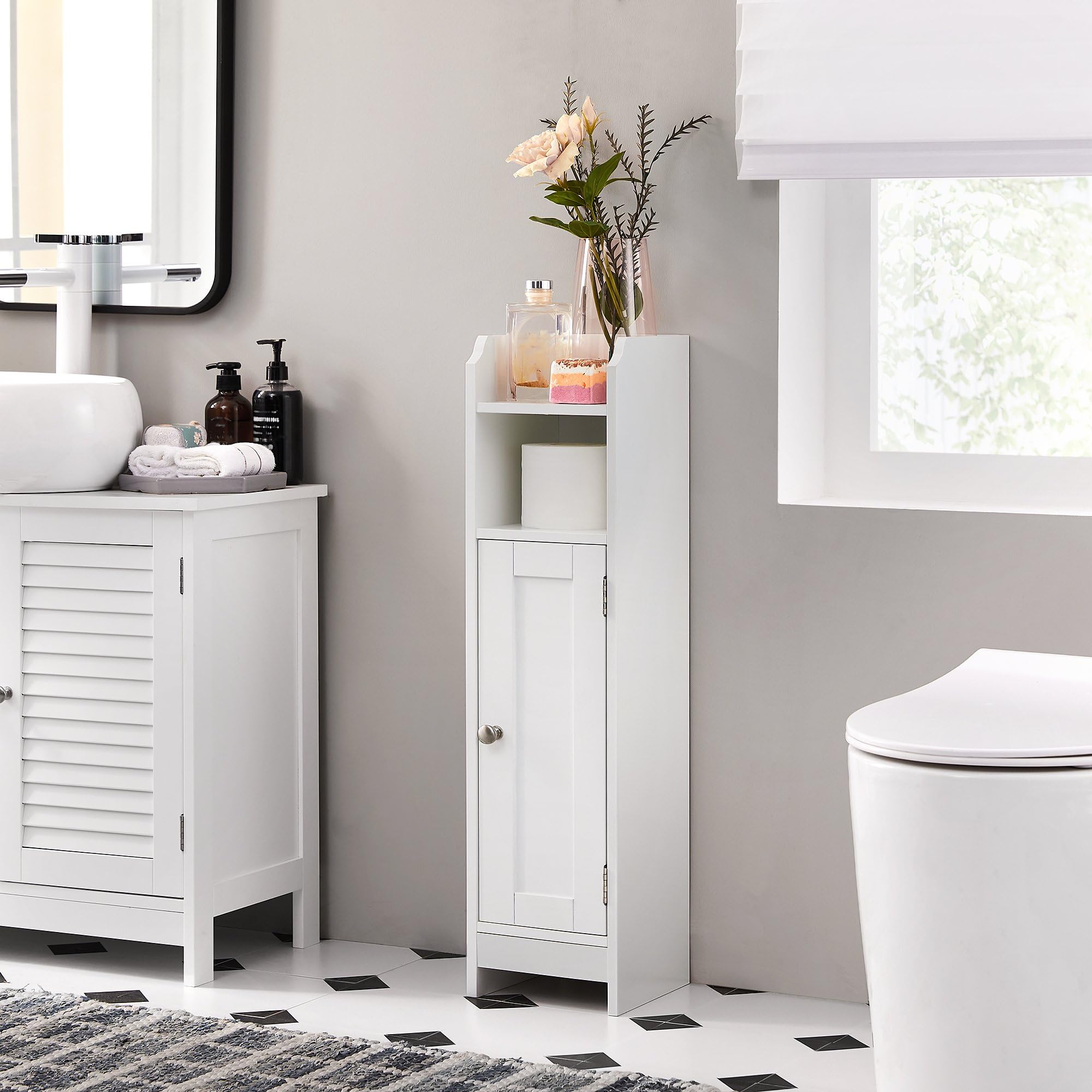 VASAGLE Slim Bathroom Floor Storage Cabinet - White, 80H cm, Adjustable Shelves | BBC310W01 2