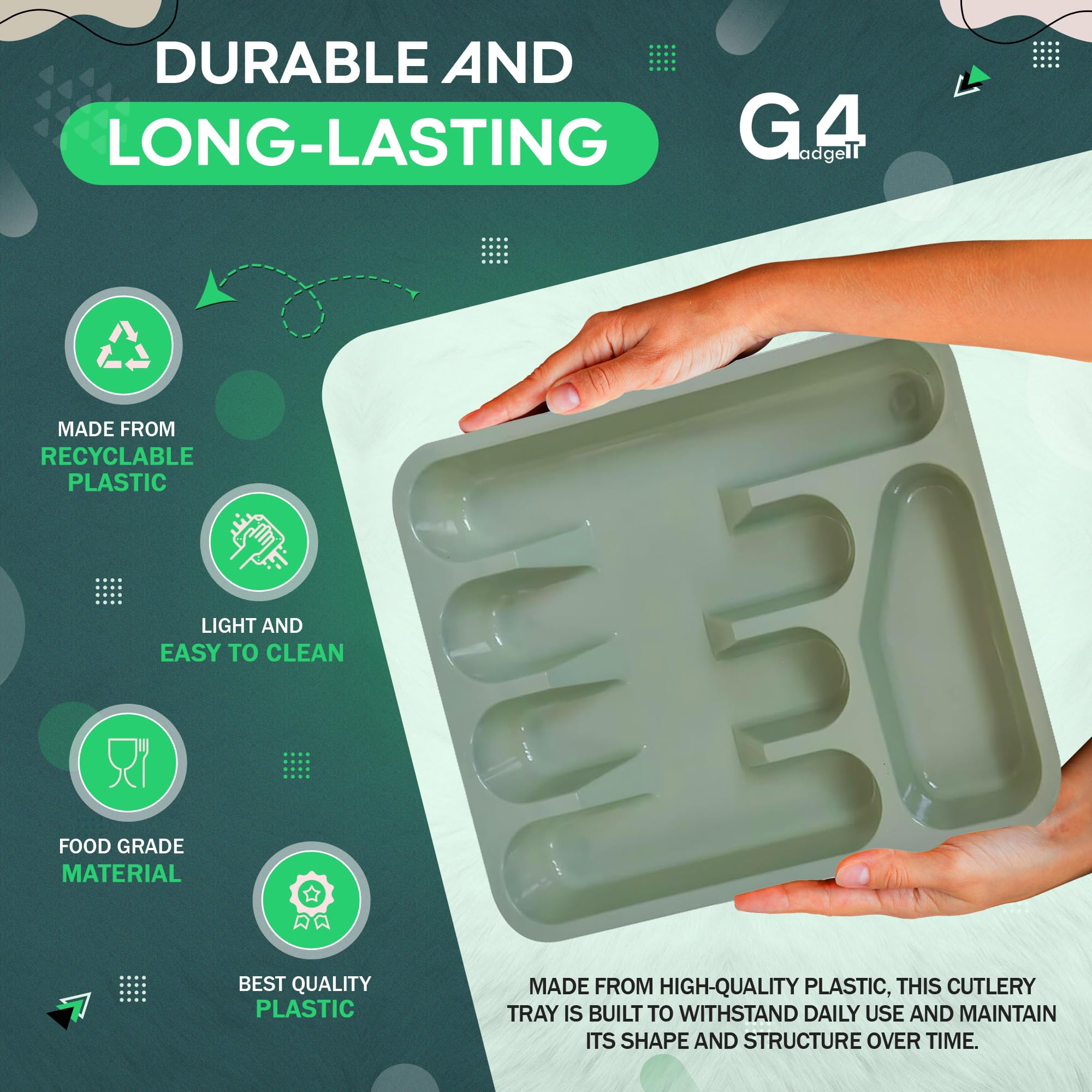 G4GADGET 5 Compartment Cutlery Tray Drawer Organiser | Plastic | Random Colour | 335x265x45mm 5