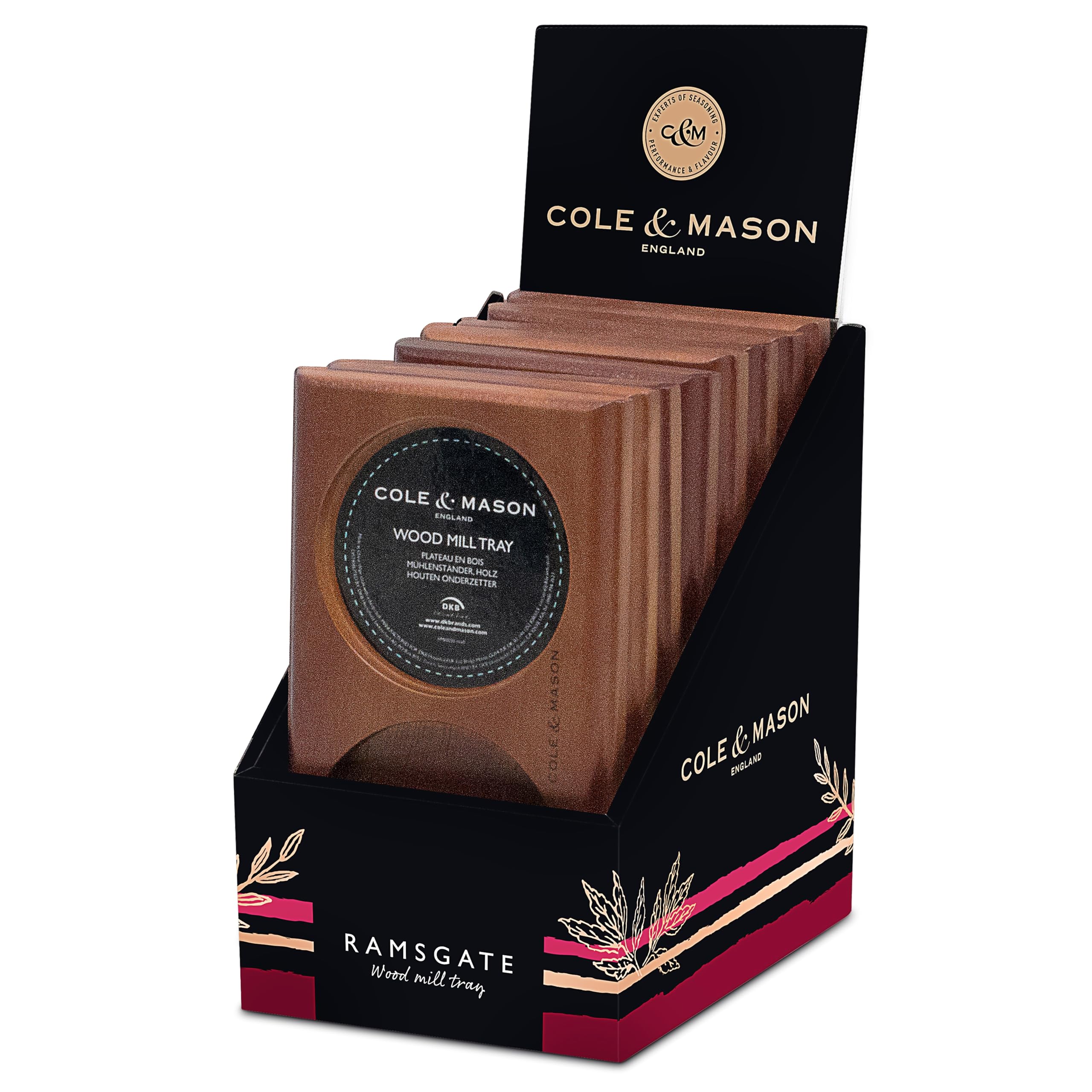 Cole & Mason Wooden Mill Tray for Salt and Pepper Mills | Walnut Stained Beech Wood | 132x130x59mm 6