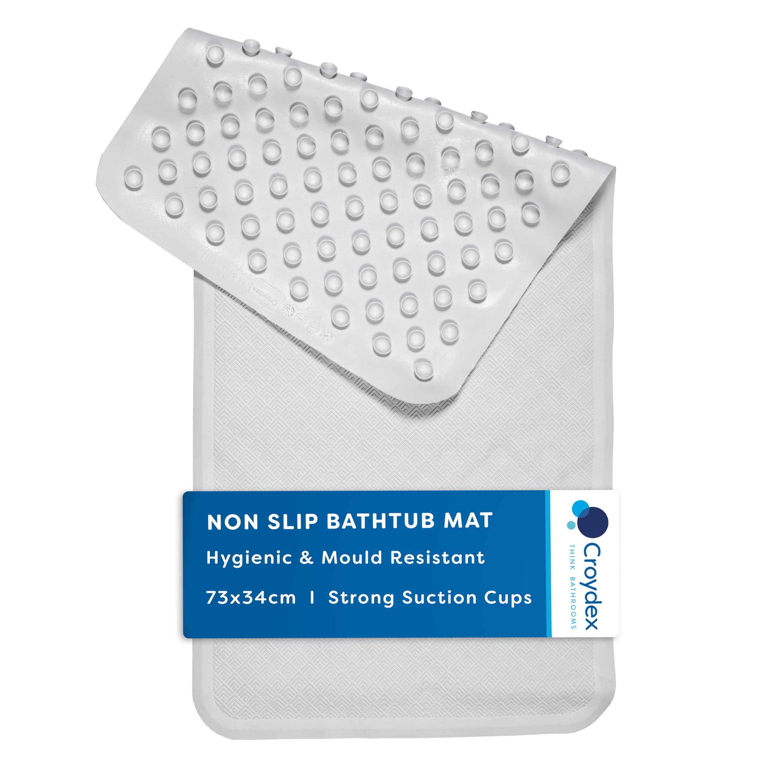 Croydex Rubagrip Non-Slip Bath Mat - Anti-Mould, Natural Rubber | 74 x 34 cm White 1