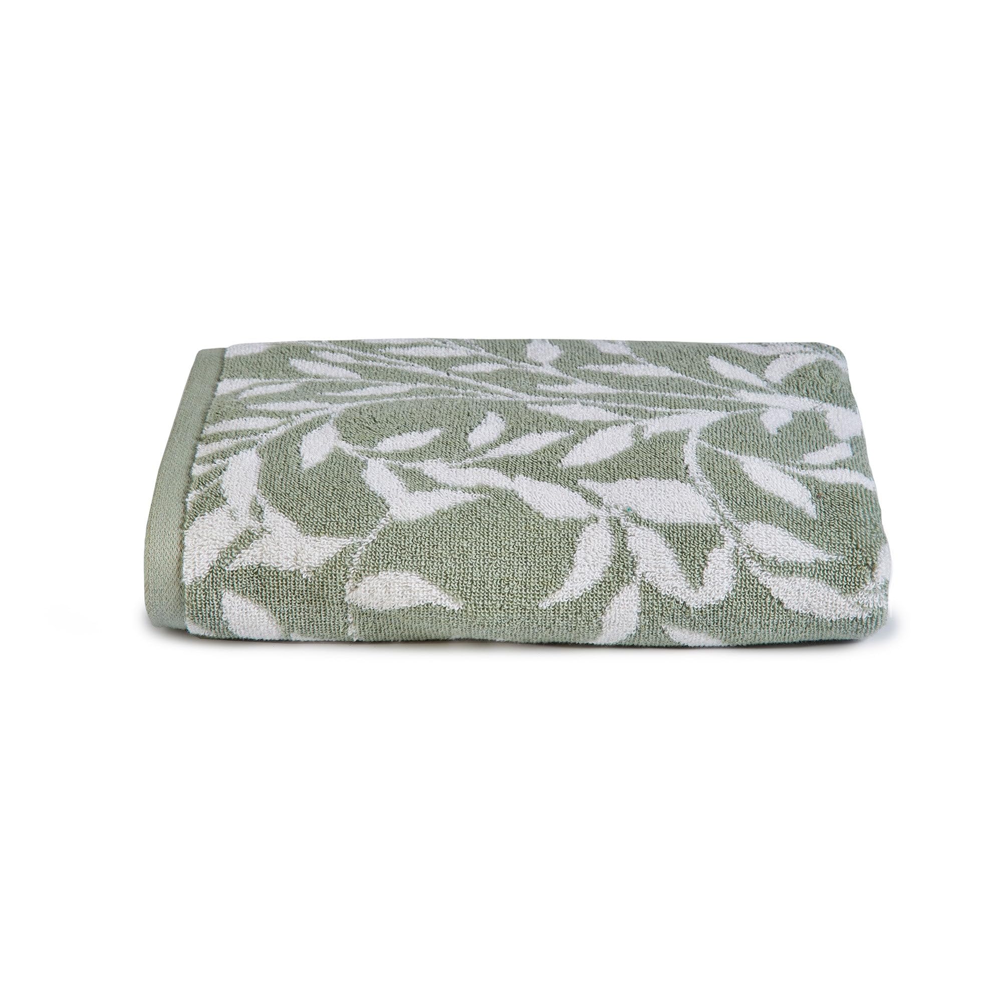 Dreams & Drapes Sage Green Leaf Hand Towel - 100% Cotton 550gsm - 50 x 90cm 1