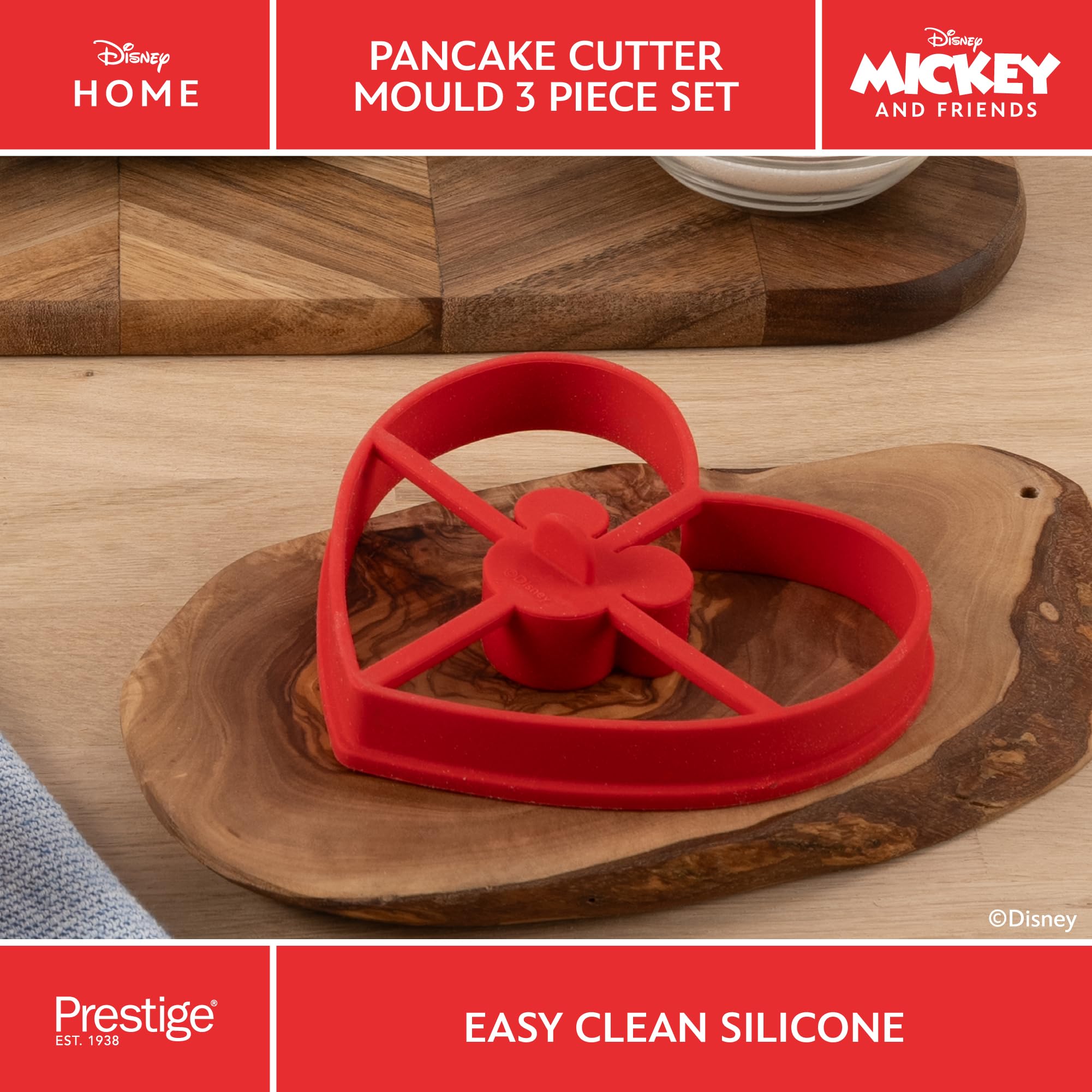 Prestige Disney Mickey Mouse Silicone Pancake Mould Set, 3 Piece, Red 3