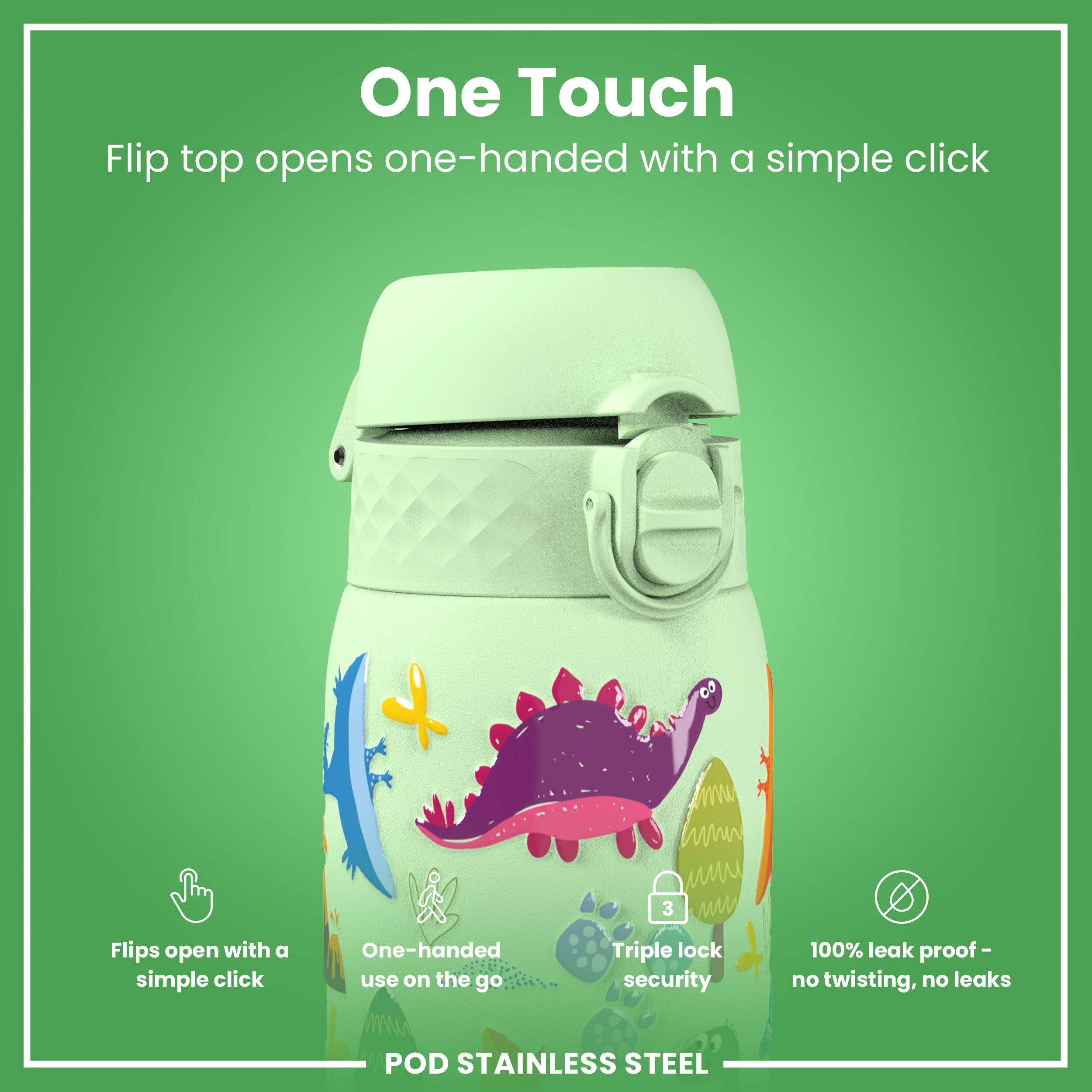 Ion8 Vacuum Insulated Steel Water Bottle - 320 ml/11 oz | Leak Proof | Dinosaurs 3
