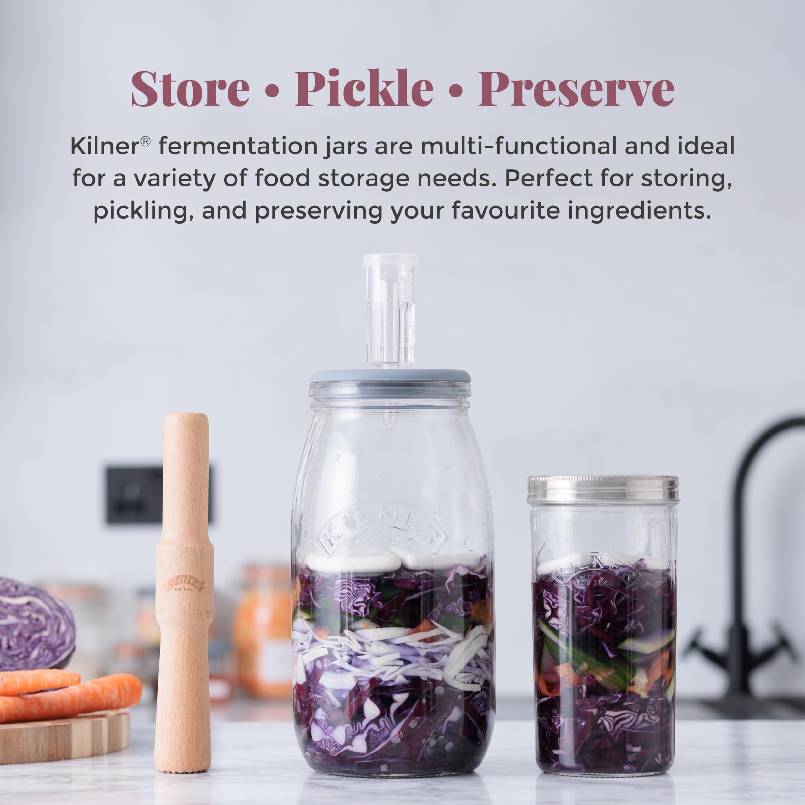 Kilner 1 Litre Fermentation Jar Set - Wide Mouth Glass Jar with Silicone Valve 7