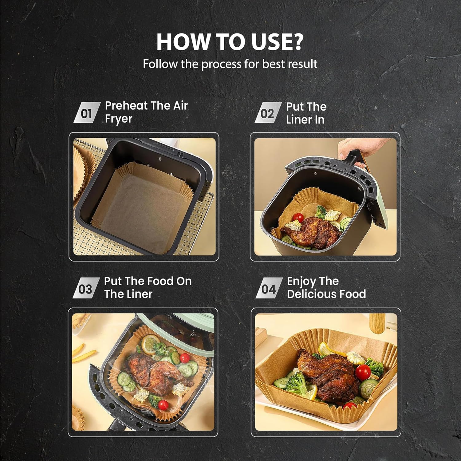 Roe Tenpo Air Fryer Liners - 100 Pcs Disposable Non-Stick Parchment Paper for Ninja, COSORI, Tefal | 6.3 Inch Square 7