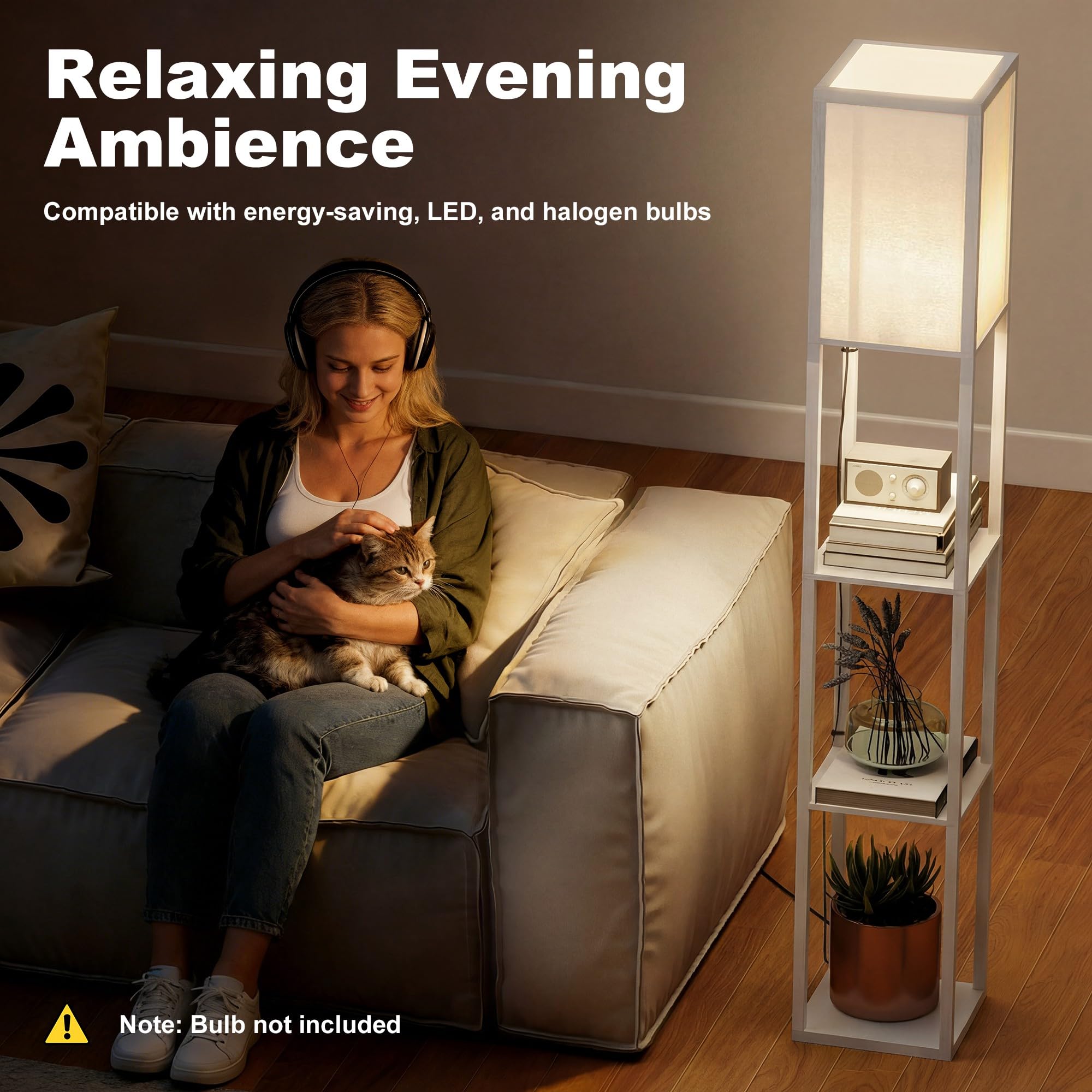 HOMCOM 3-Tier Floor Lamp, Floor Light with Storage Shelf, Reading Standing 9