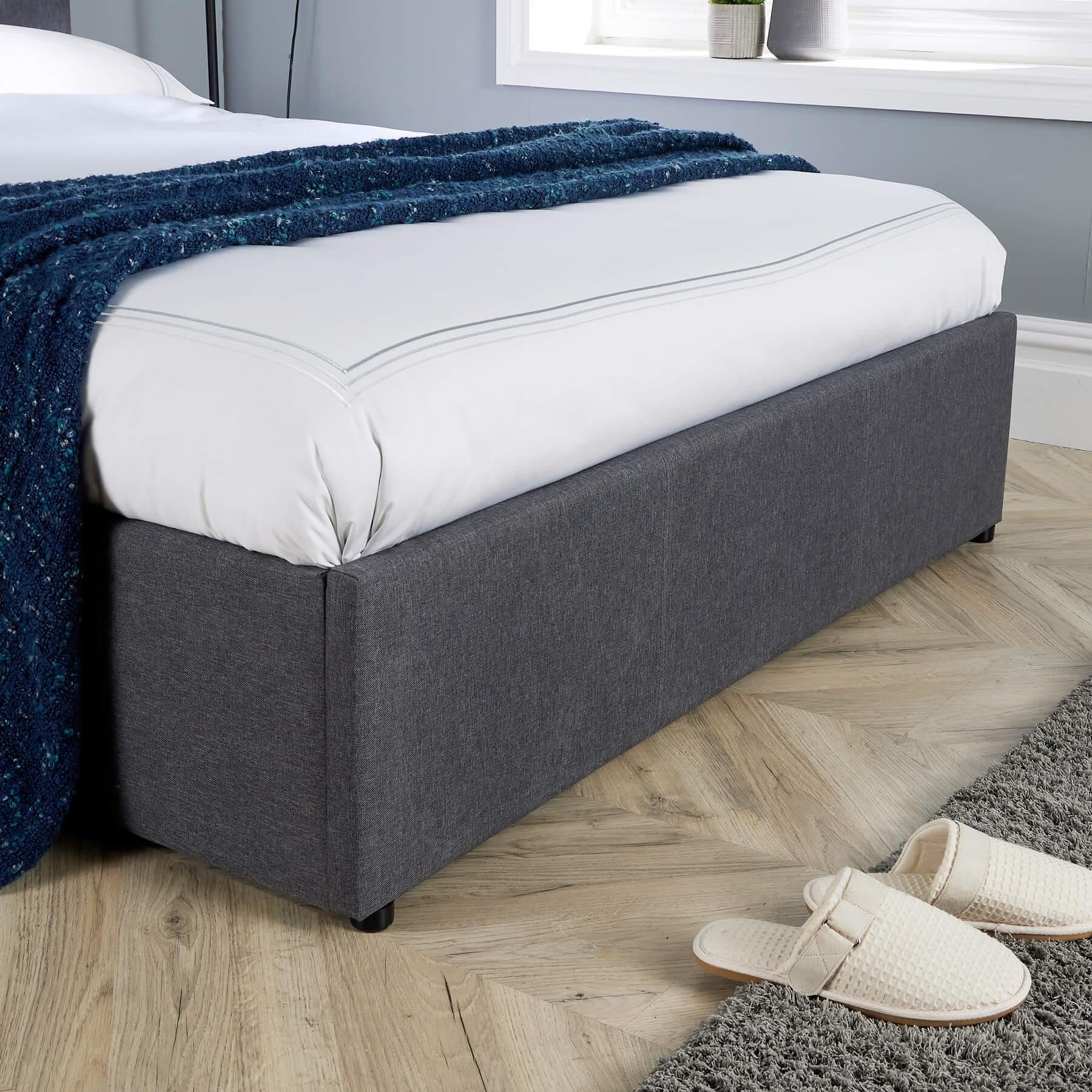 Home Source Small Double 4ft Side Gas Lift Fabric Ottoman Storage Bed, Grey 3