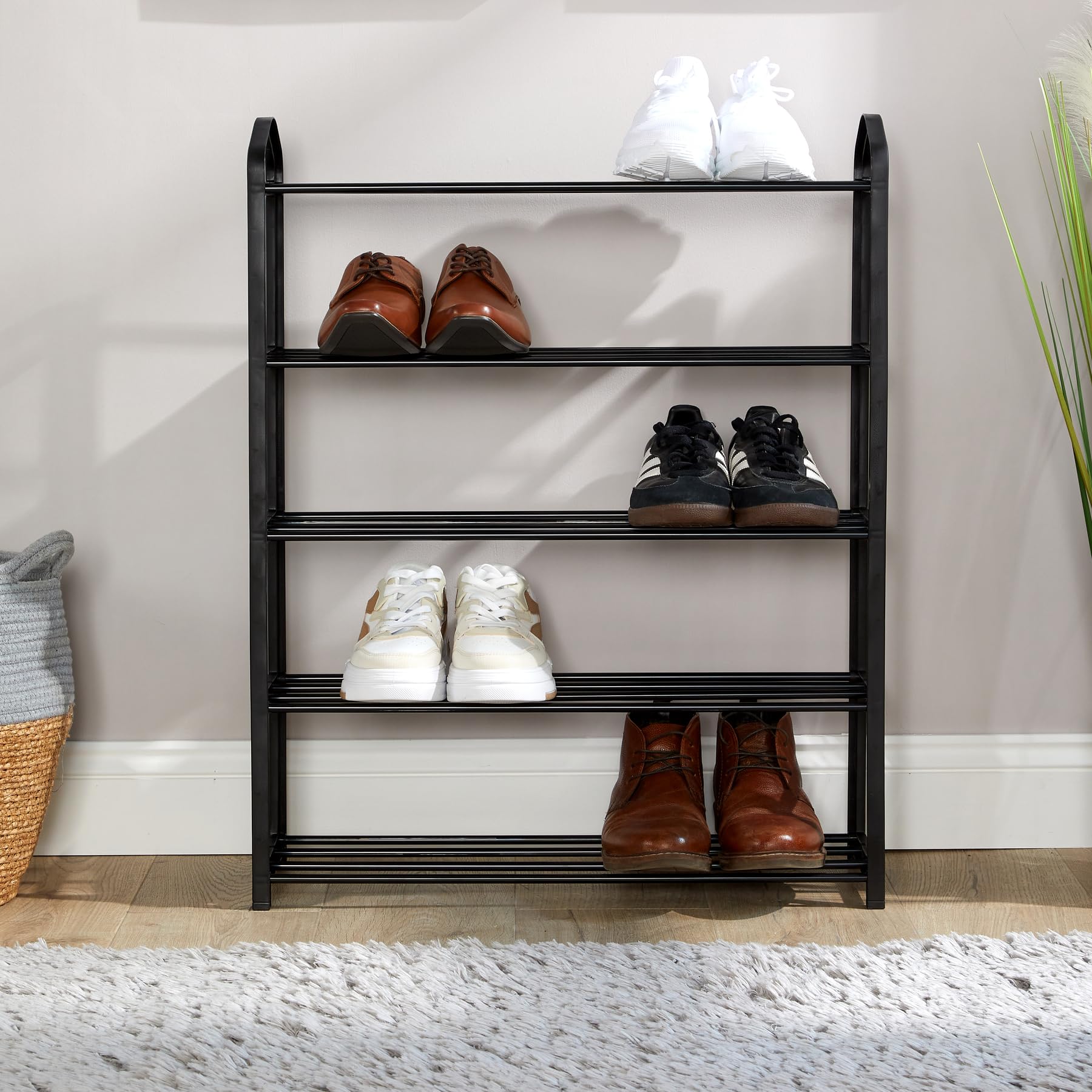 Home Source 5 Tier Shoe Rack - Space Saving Metal Storage Organiser | Black 3