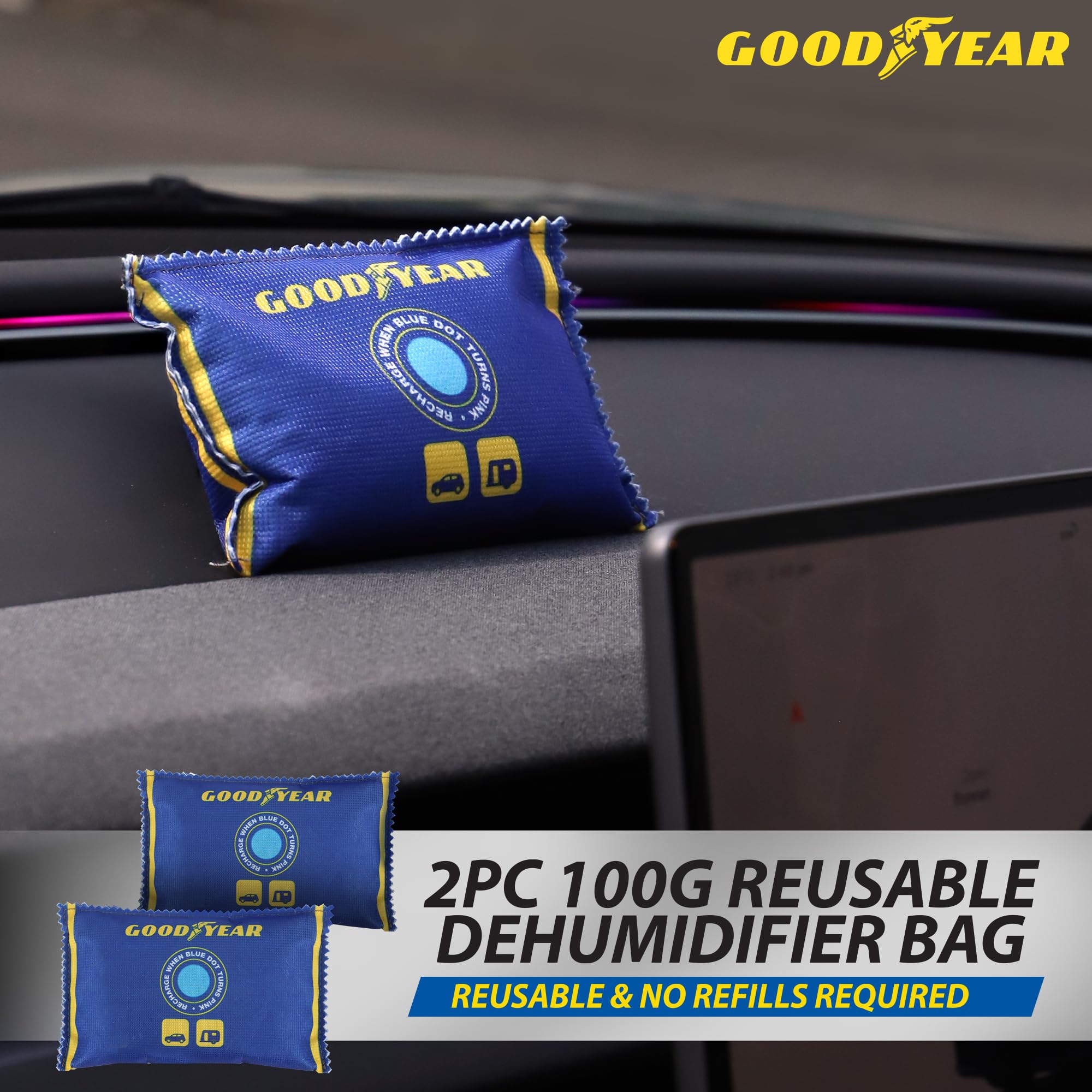 Goodyear 2pc 100g Reusable Dehumidifier Bags – Heavy-Duty Moisture Absorber for Vehicles 6