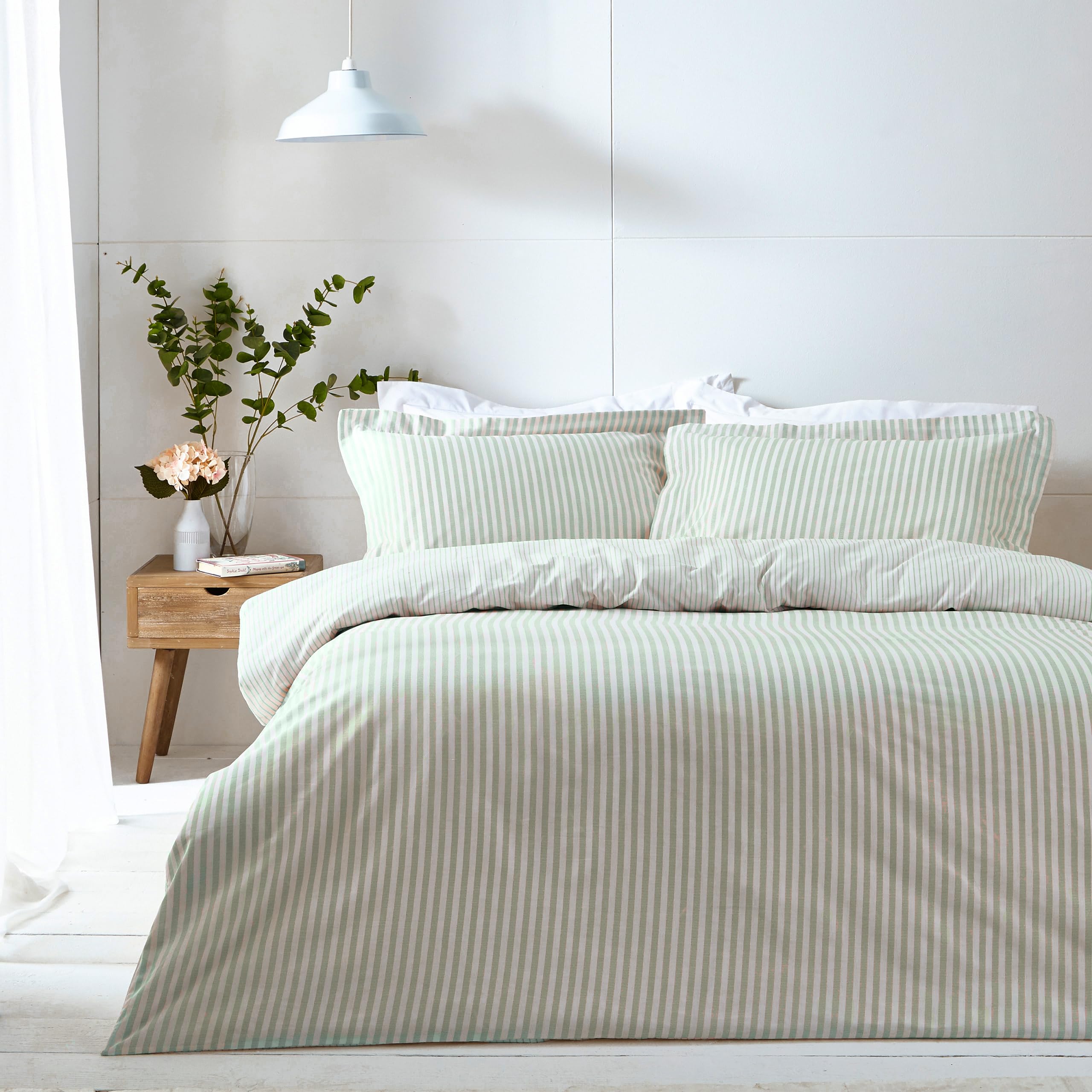 furn. Yard Hebden Cotton Duvet Cover Set - Reversible Mélange Stripe | King Size | Eucalyptus 5