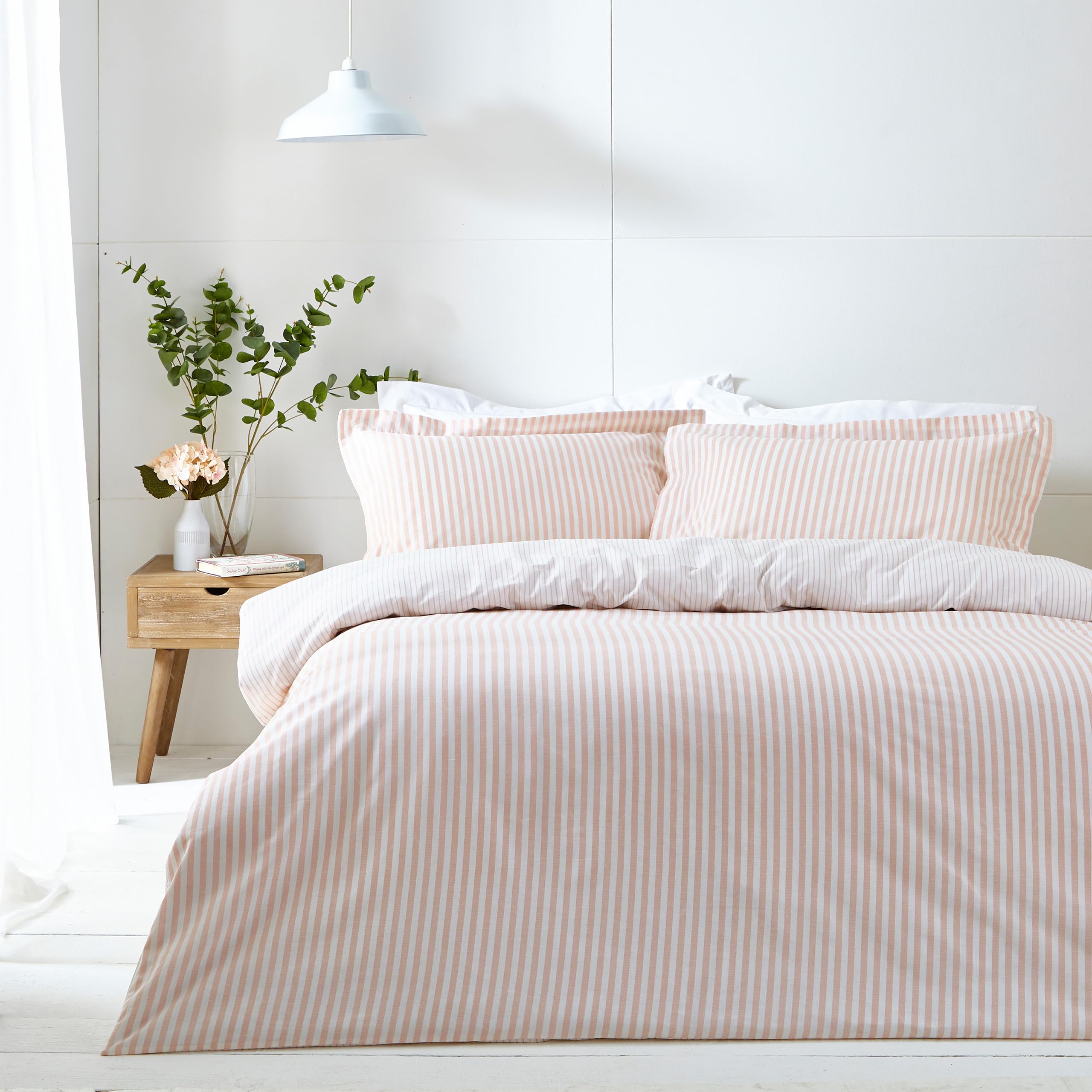furn. Yard Hebden Cotton Duvet Set - Reversible Stripe Design | King Size | Blush 2