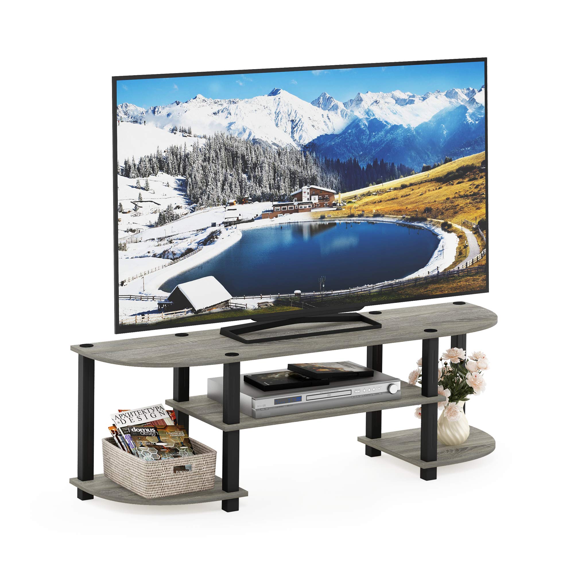Furinno TURN-S-TUBE TV Stand - Fits Up to 55 Inch TV | 120cm Wide | French Oak/Black 1