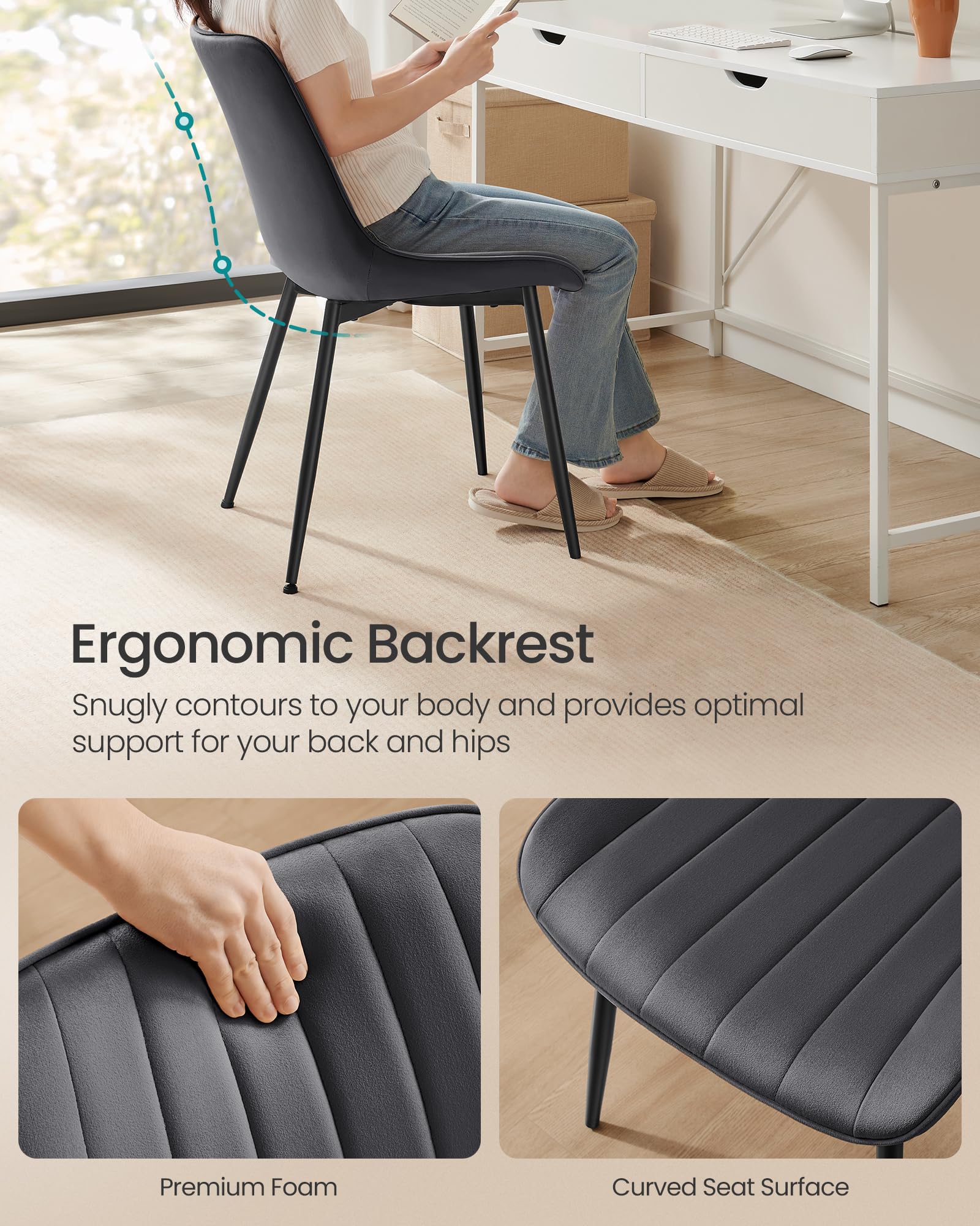 SONGMICS Dining Chairs Set of 2 - Upholstered Kitchen Chairs with Ergonomic Backrest | Max Load 120 kg 5