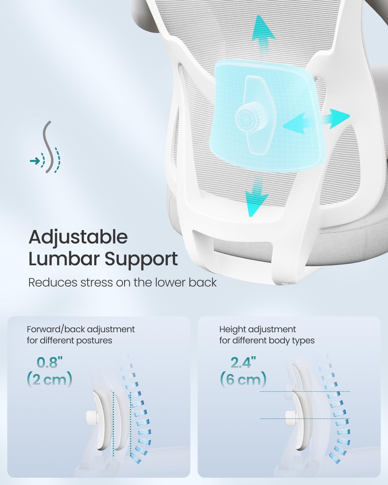 SONGMICS Ergonomic Office Chair - Adjustable Lumbar Support | Recline 95°-135° | Dove Grey 5