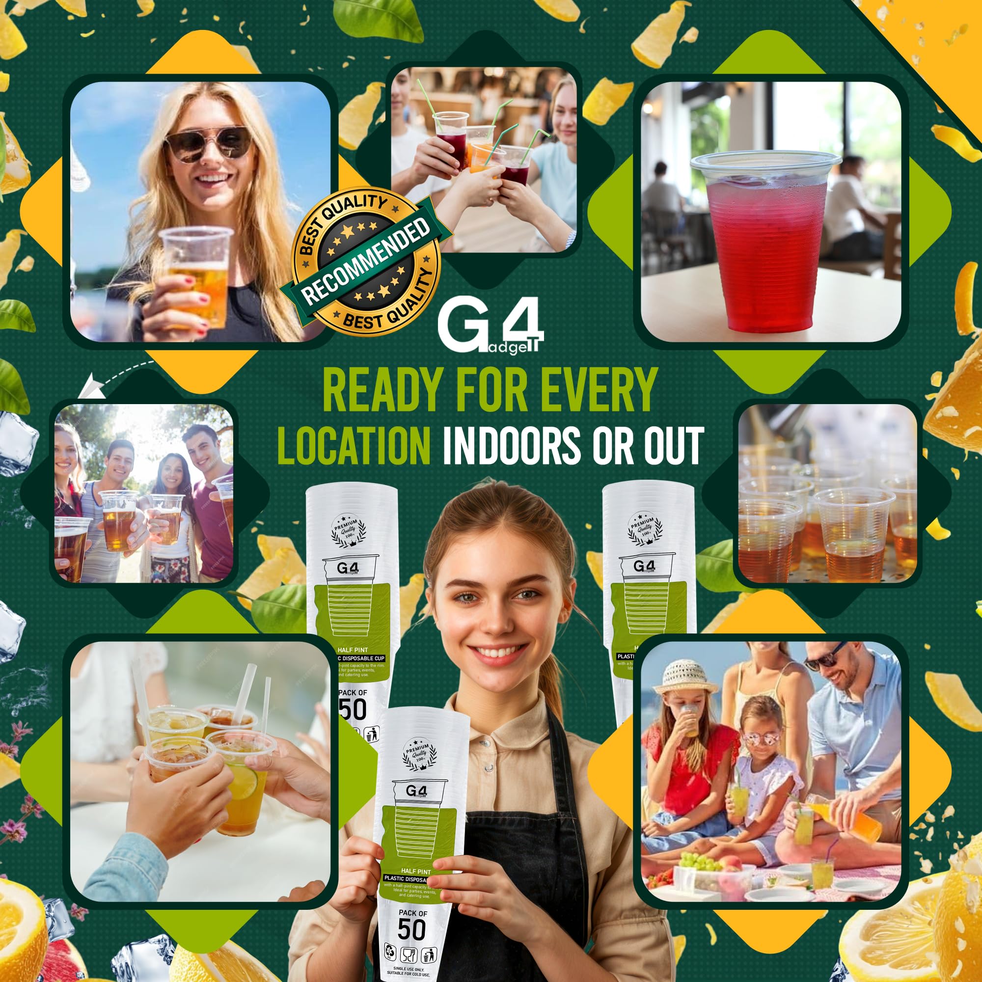 G4GADGET 50 Pack Plastic Disposable Cups - 180ml Clear Drinkware for Home & Office Use 7