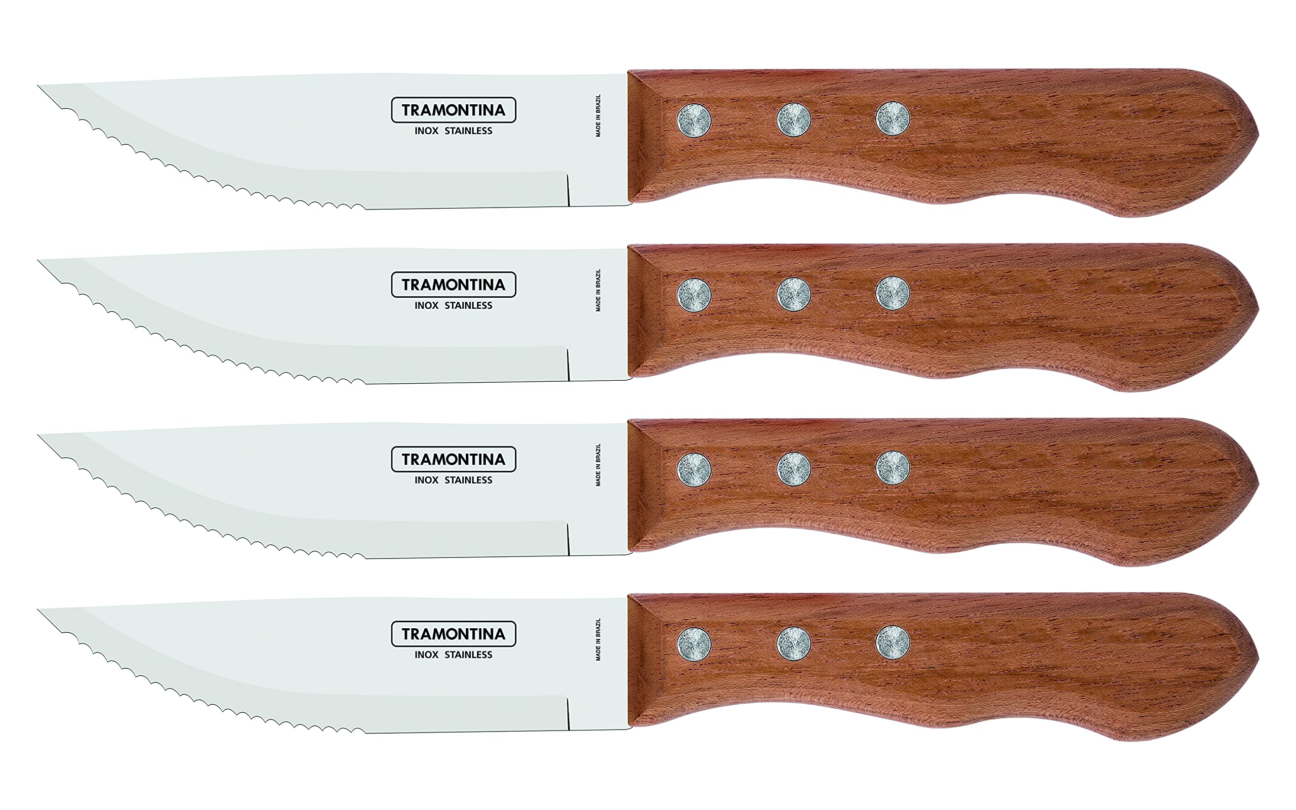 Tramontina Churrasco Collection - 4-Piece Jumbo Steak Knife Set with Serrated Stainless Steel Blades and Natural Wood Handles 1