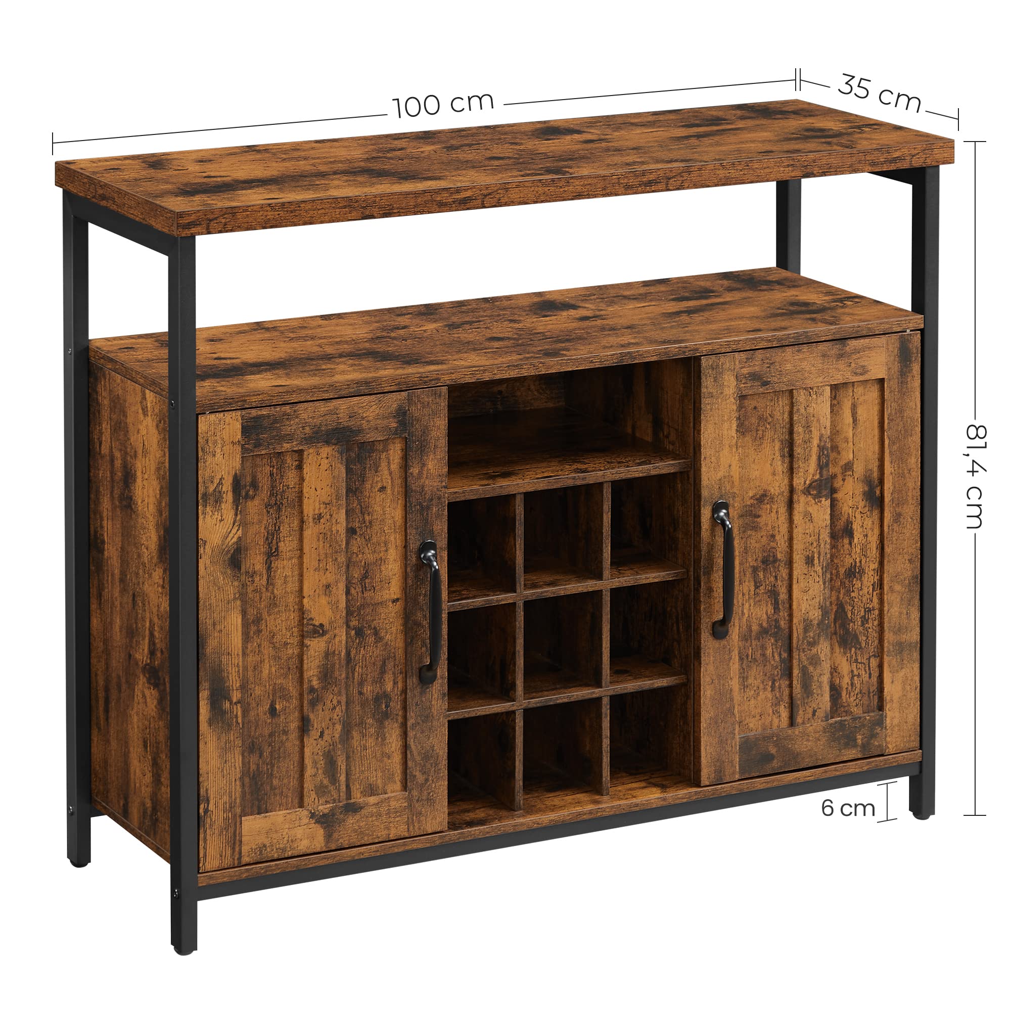VASAGLE Storage Cabinet Sideboard Buffet Table with Wine Holder | Brown Engineered Wood | 1000mm Width 3