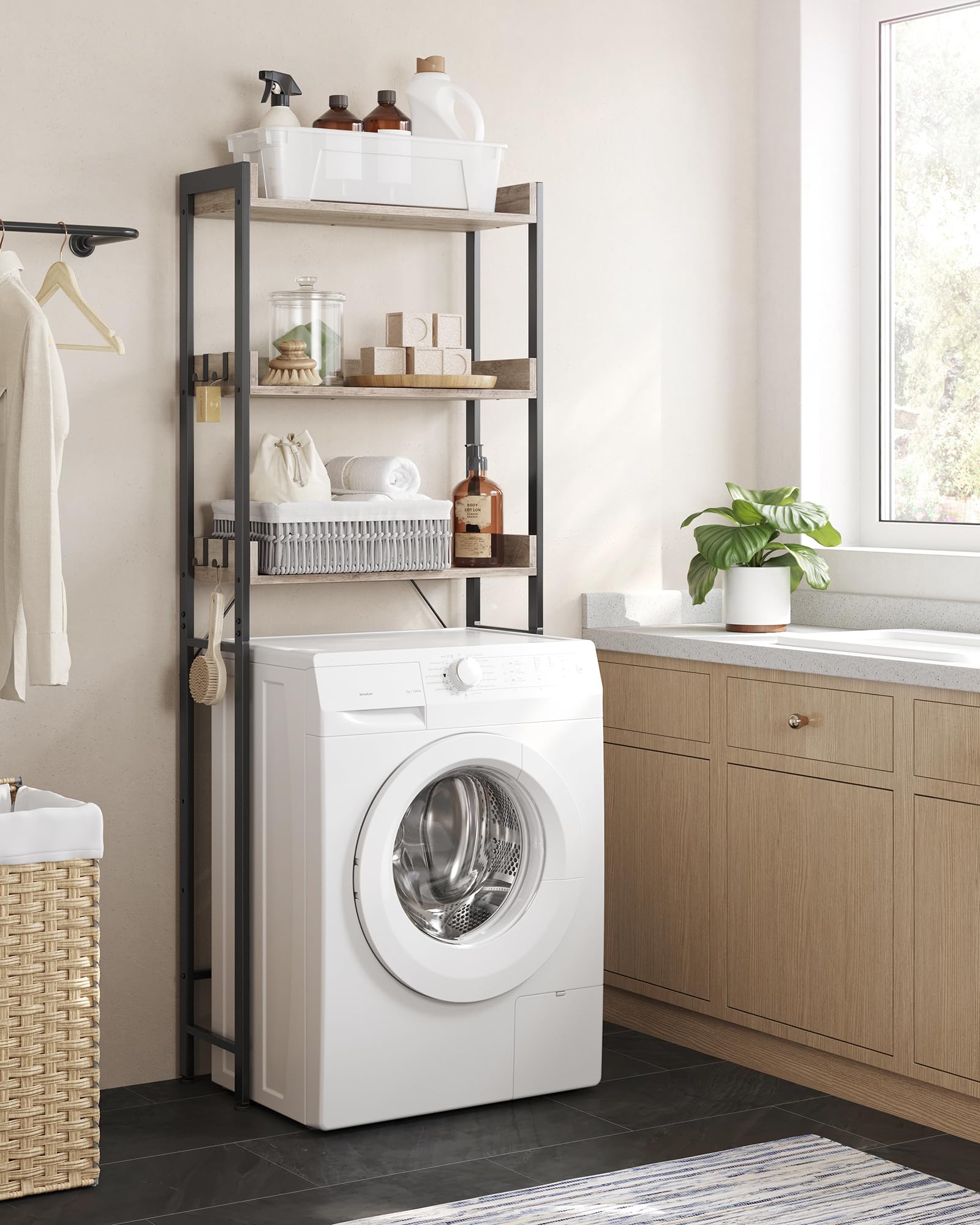 VASAGLE 3-Tier Over The Toilet Storage Rack - Space Saving, Industrial Style, Greige & Black | BTS002B02 4