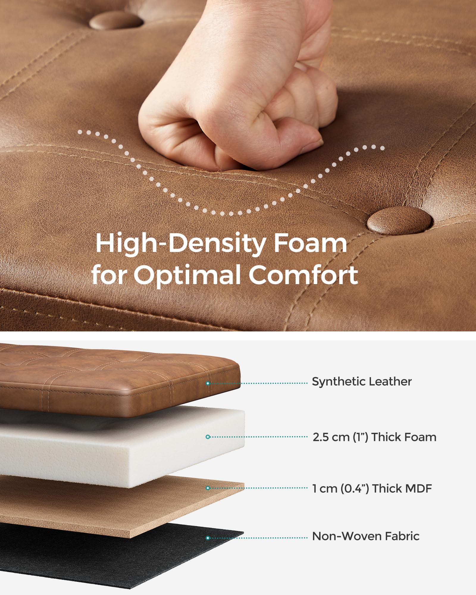SONGMICS MAZIE Storage Ottoman Bench - 110 cm Folding Foot Rest | Coffee Brown | 300 kg Capacity 5