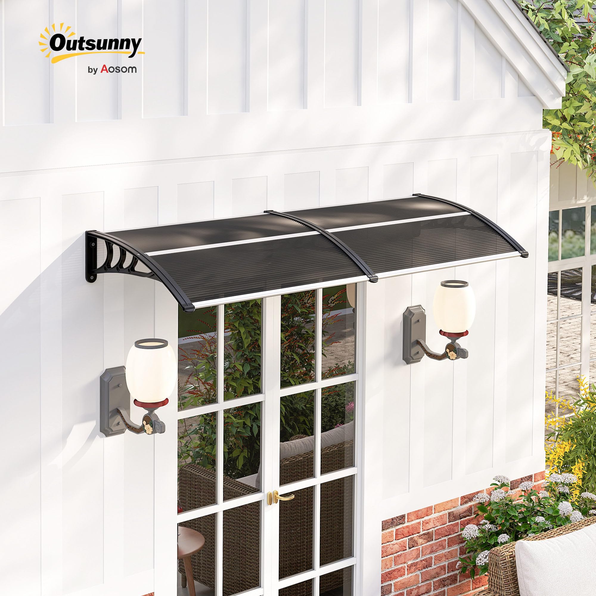 Outsunny Outdoor Awning Canopy - Curved Polycarbonate Shelter | 196L x 75W cm | Black 2