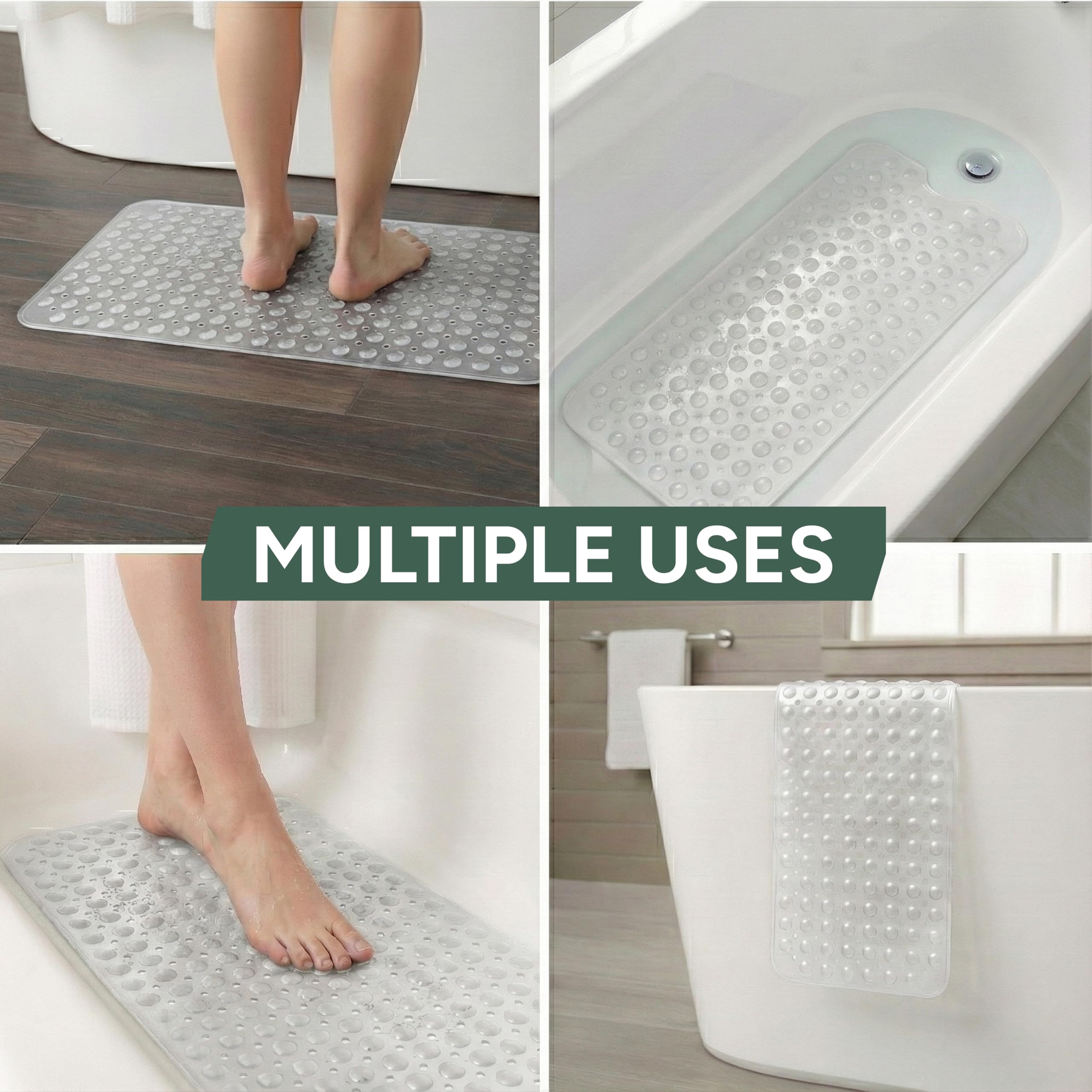 Zuvo Extra Long Non-Slip Bathtub Mat - 100 x 40cm | Solid White | Anti-Mold PVC 5