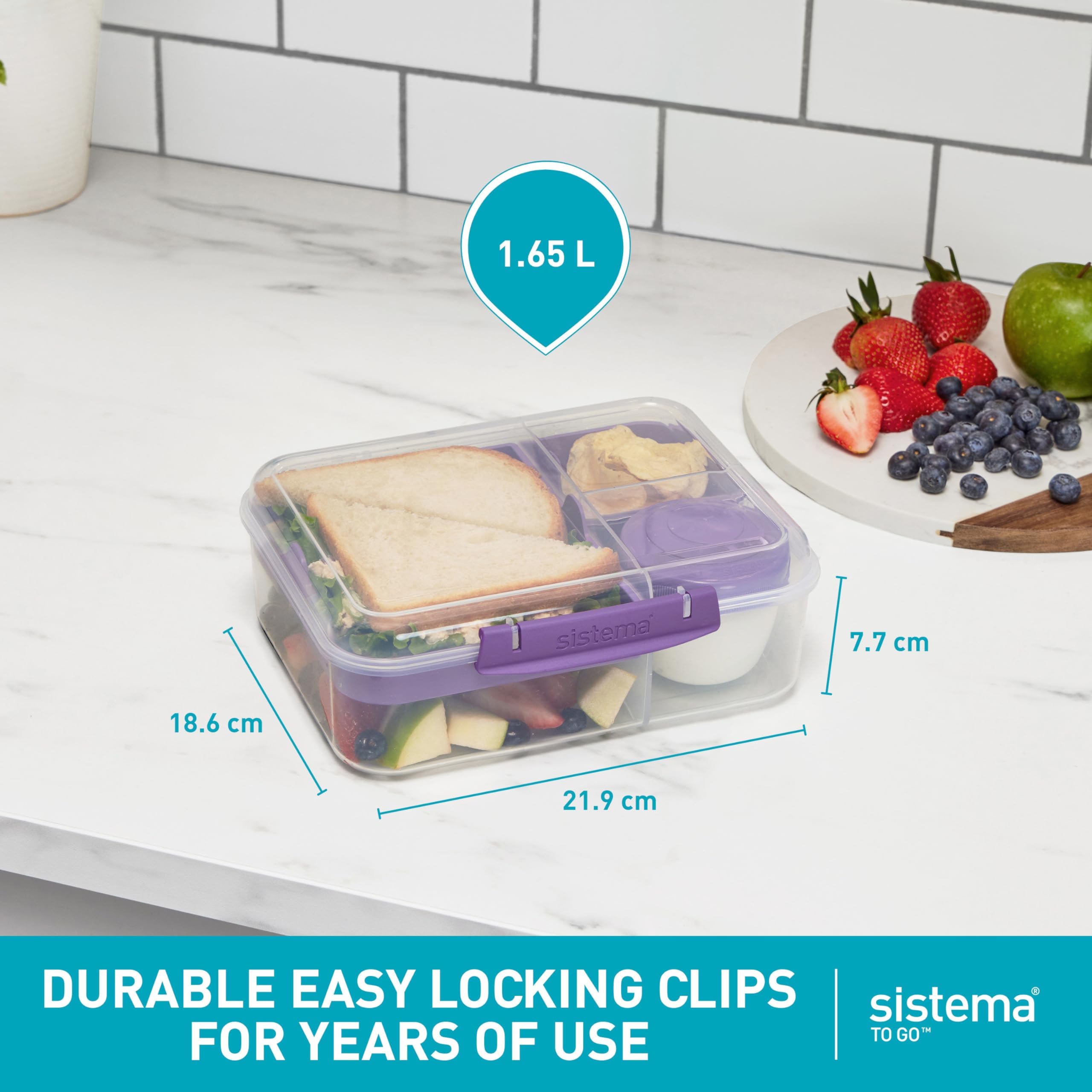 Sistema Bento Box Lunch Container - 1.65 L Capacity | Hinged Lid with Seal | Minty Teal 3
