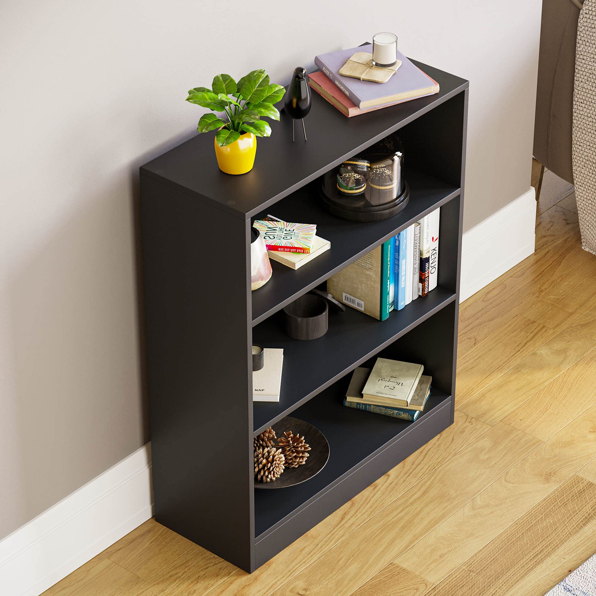 Vida Designs Cambridge 3 Tier Low Bookcase - Black Wooden Shelving | H 75 x W 60 cm 7