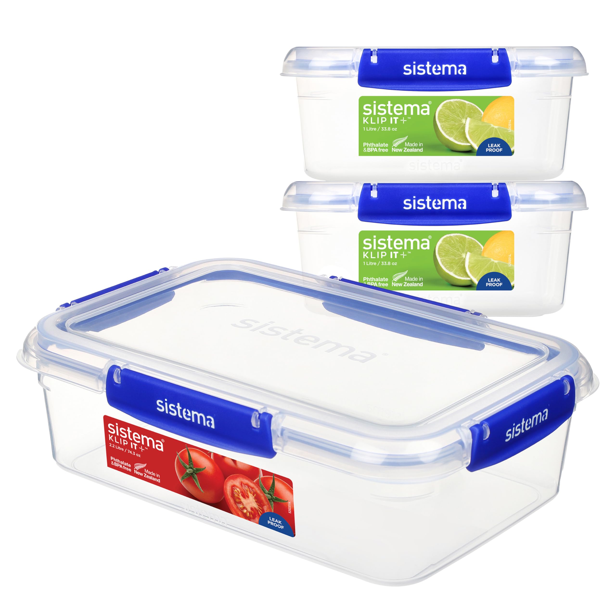 Sistema KLIP IT PLUS Leakproof Food Storage Containers - 3 Piece Assorted Set | Airtight & Stackable