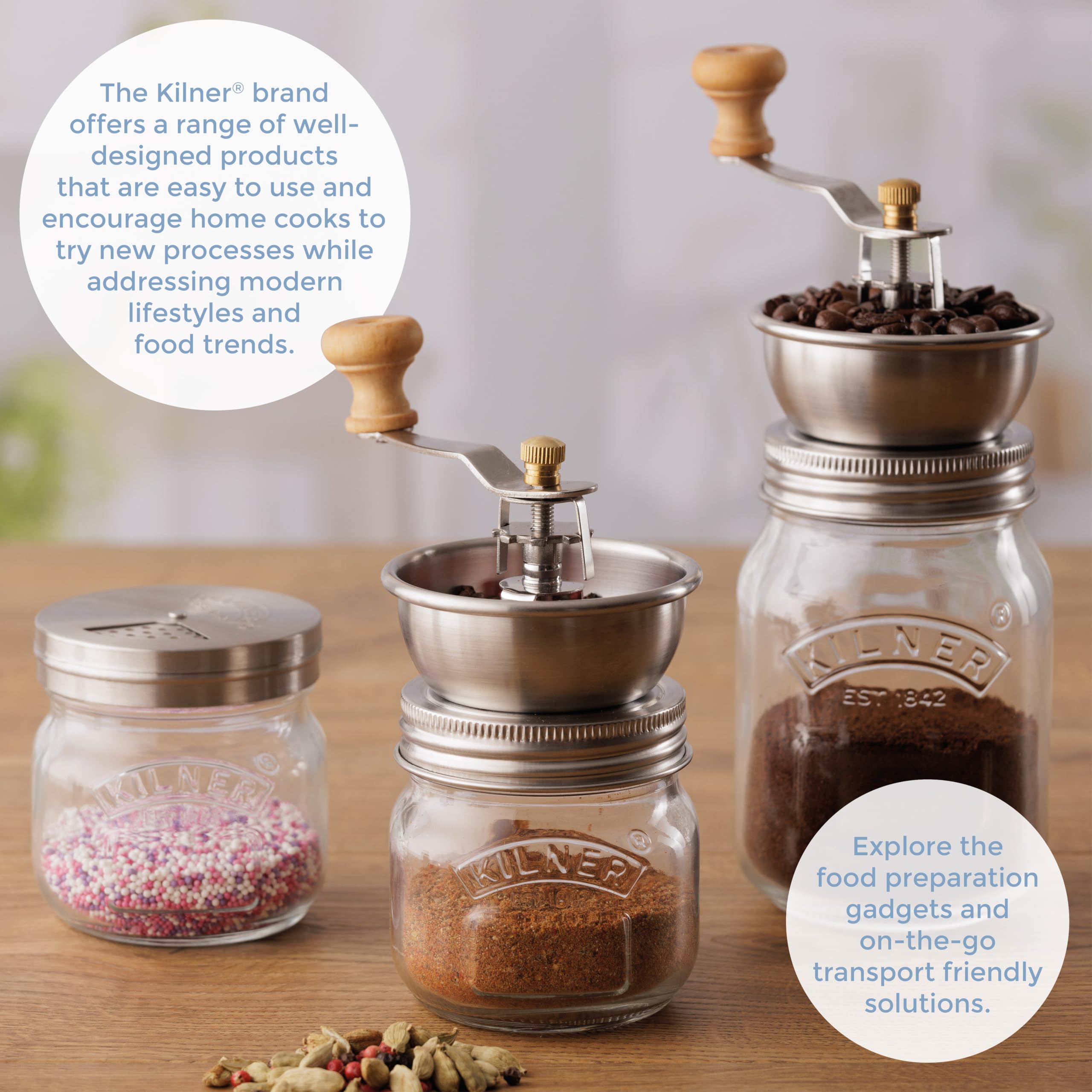 Kilner Seasoning Grinder - 250ml Glass Jar with Ceramic Grinder for Salt & Pepper 6