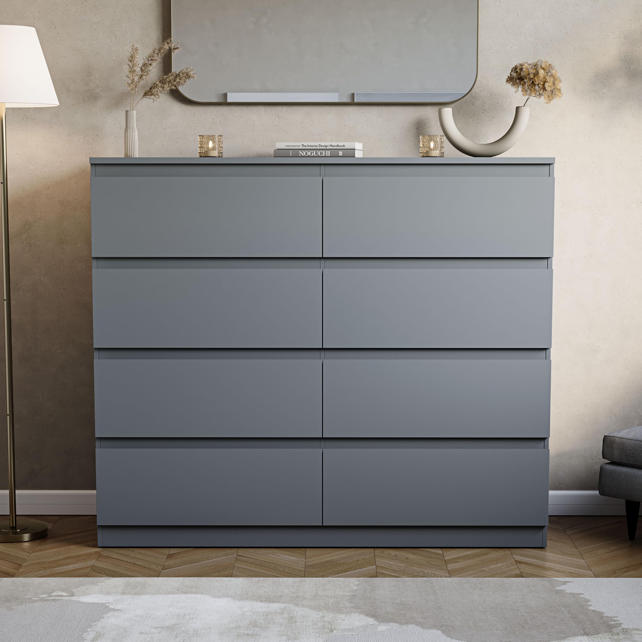 Vida Designs Denver 8 Drawer Chest of Drawers - Grey | 120W x 95.5H cm | Engineered Wood 3