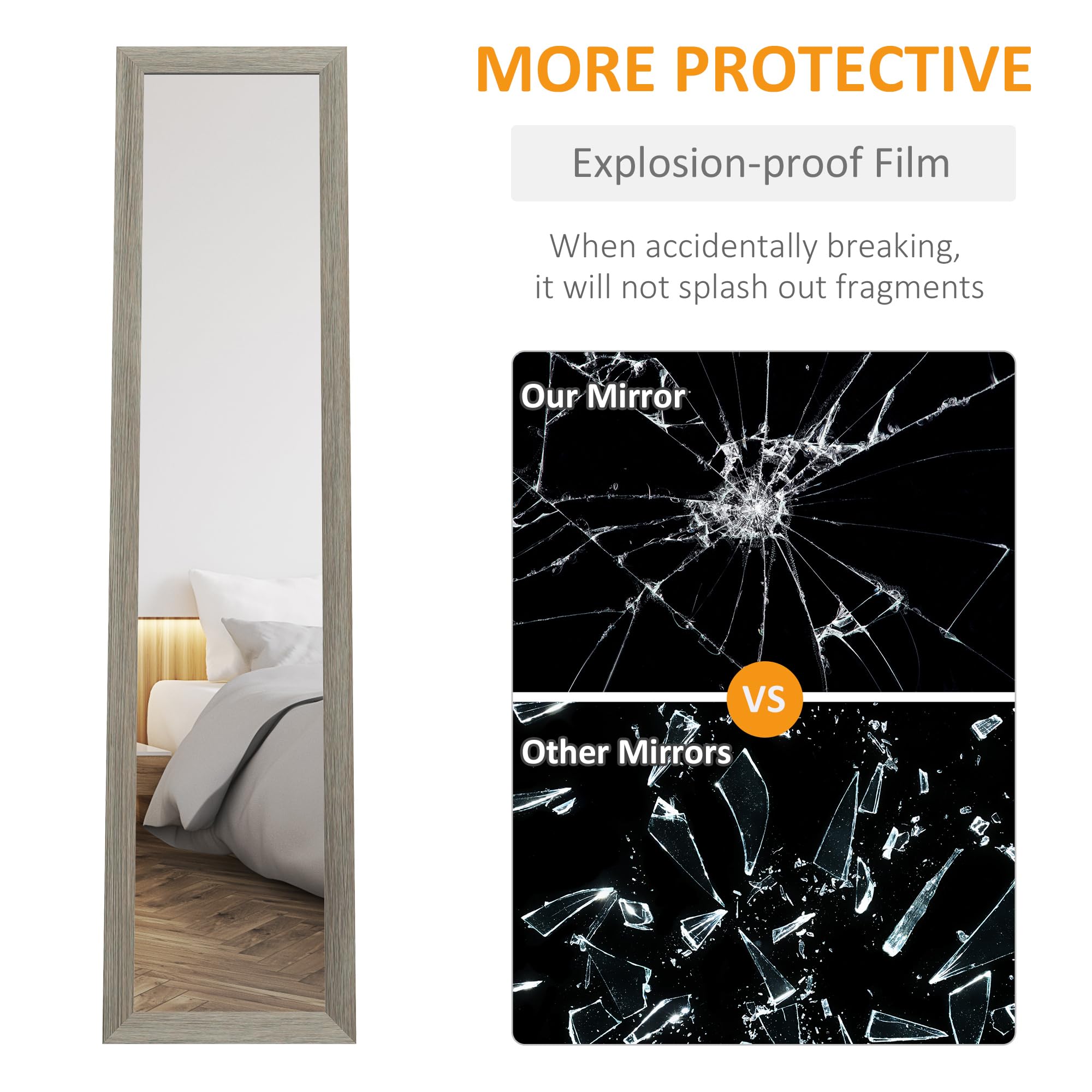 HOMCOM Full Length Floor Mirror - Grey Wood-Effect Frame | 157H x 37W cm | Wall Mount or Stand 6