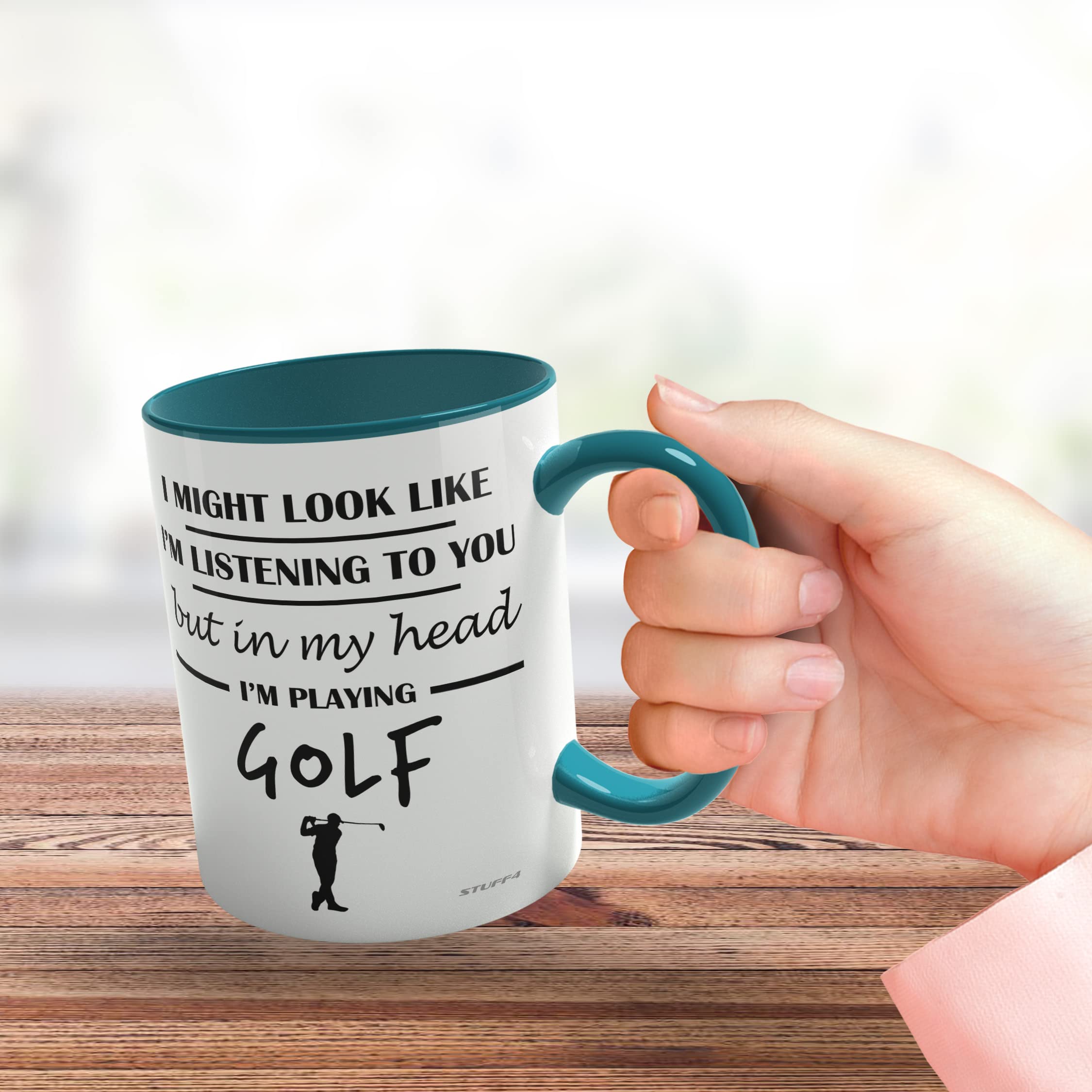 Stuff4 Funny Golf Mug - In My Head I'm Playing Golf | 11oz Ceramic | Light Blue Handle 3