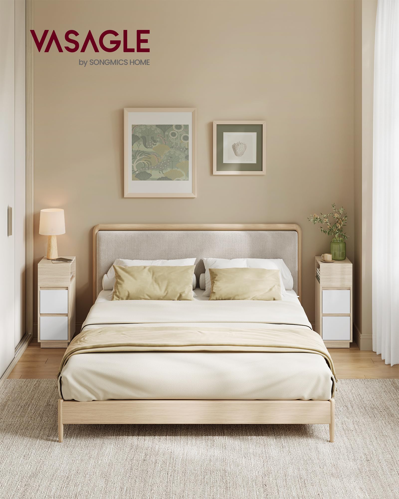 VASAGLE KAILYN Collection - Set of 2 Slim Bedside Tables | Natural Beige + Cloud White | 30x25x65 cm 2