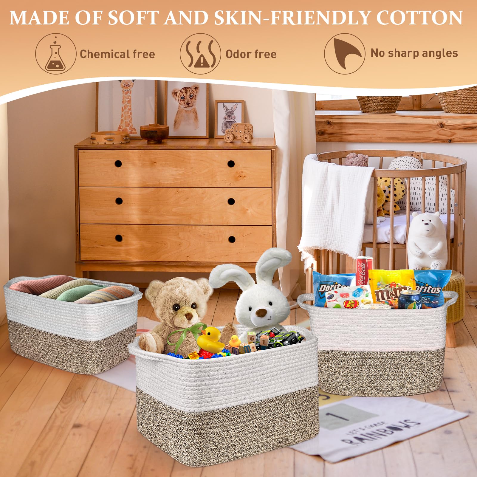 Lychico Cotton Rope Woven Shelf Basket with Handles | 33x25x22.5 cm | White & Brown 3