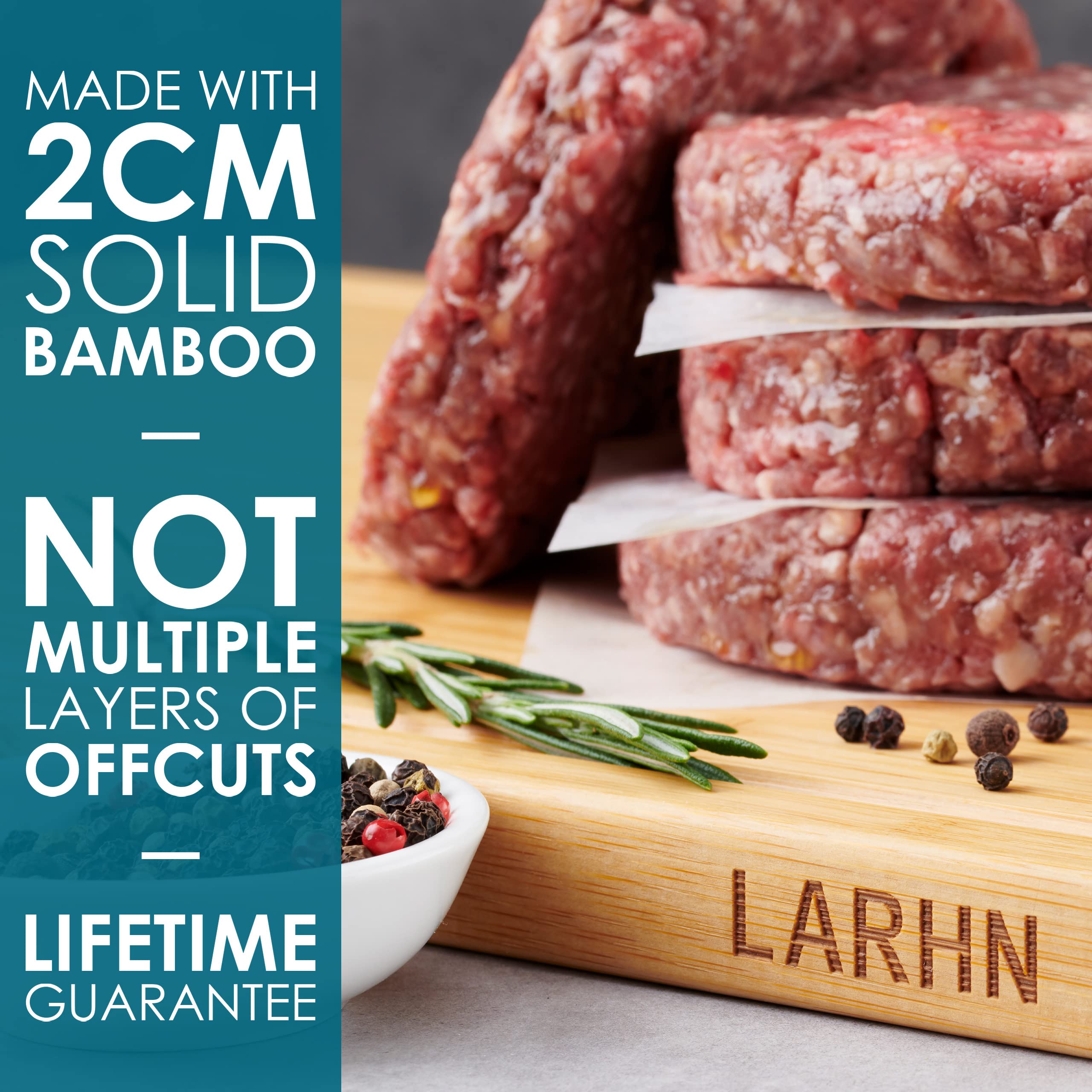 LARHN Premium Organic 2-in-1 Extra-Large Bamboo Chopping Board & Serving Tray | 44x30x2cm | Reversible with Juice Groove 4