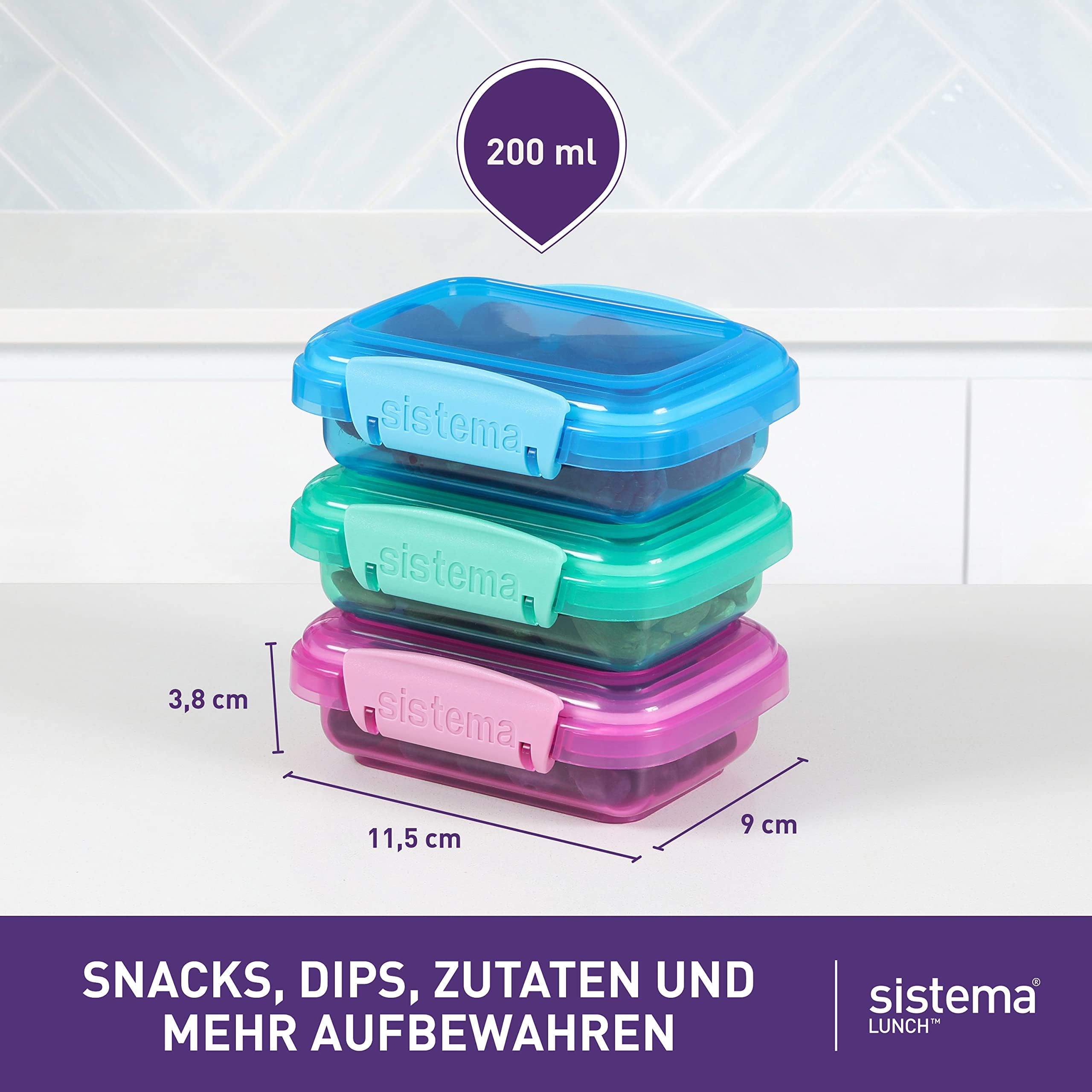 Sistema Snack Pots - 200 ml Capacity, 3 Count | BPA-Free Plastic | Assorted Colors 3