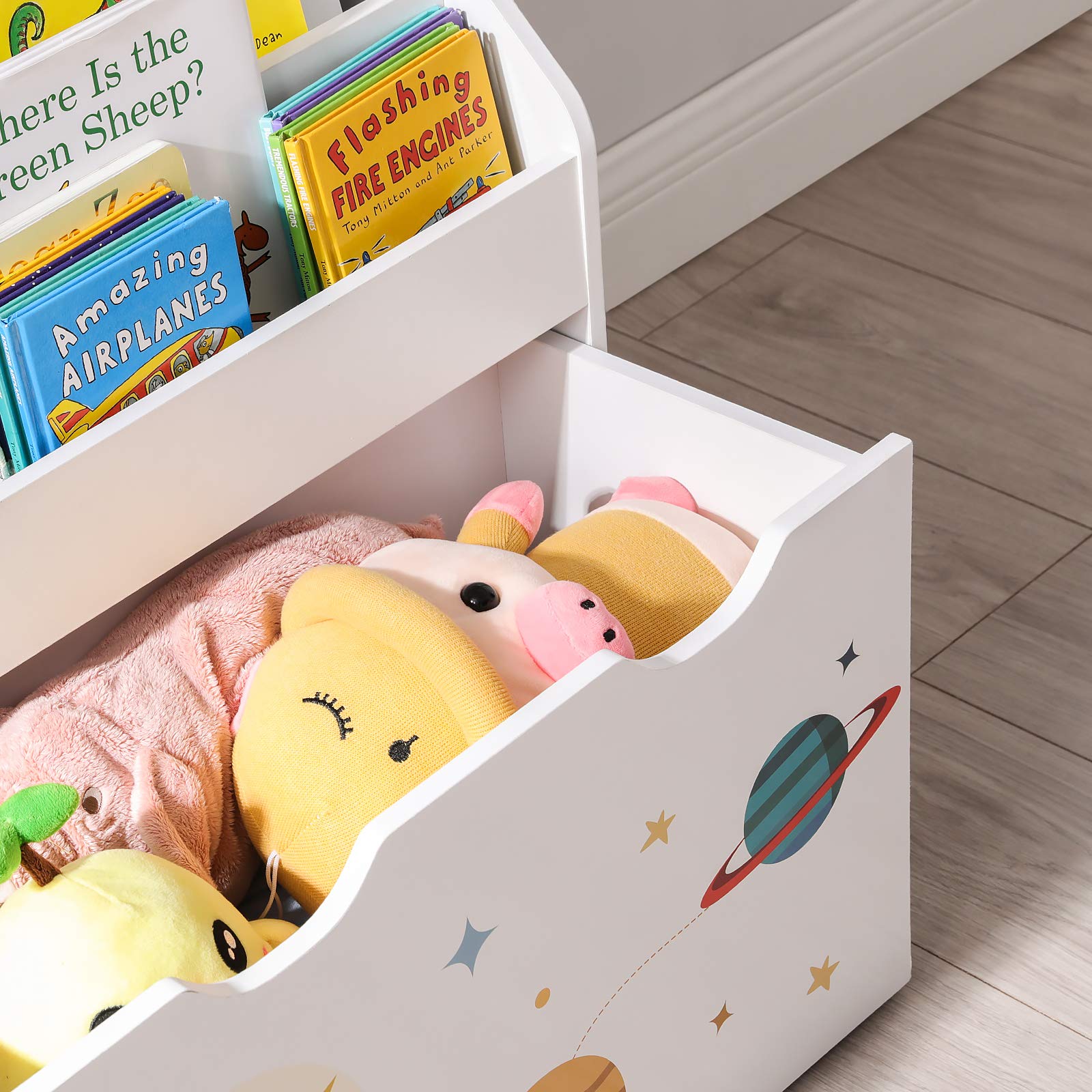 SONGMICS Children's Bookcase with 3 Shelves and Detachable Toy Box | White | 62.5W x 29.5D x 70H cm 9