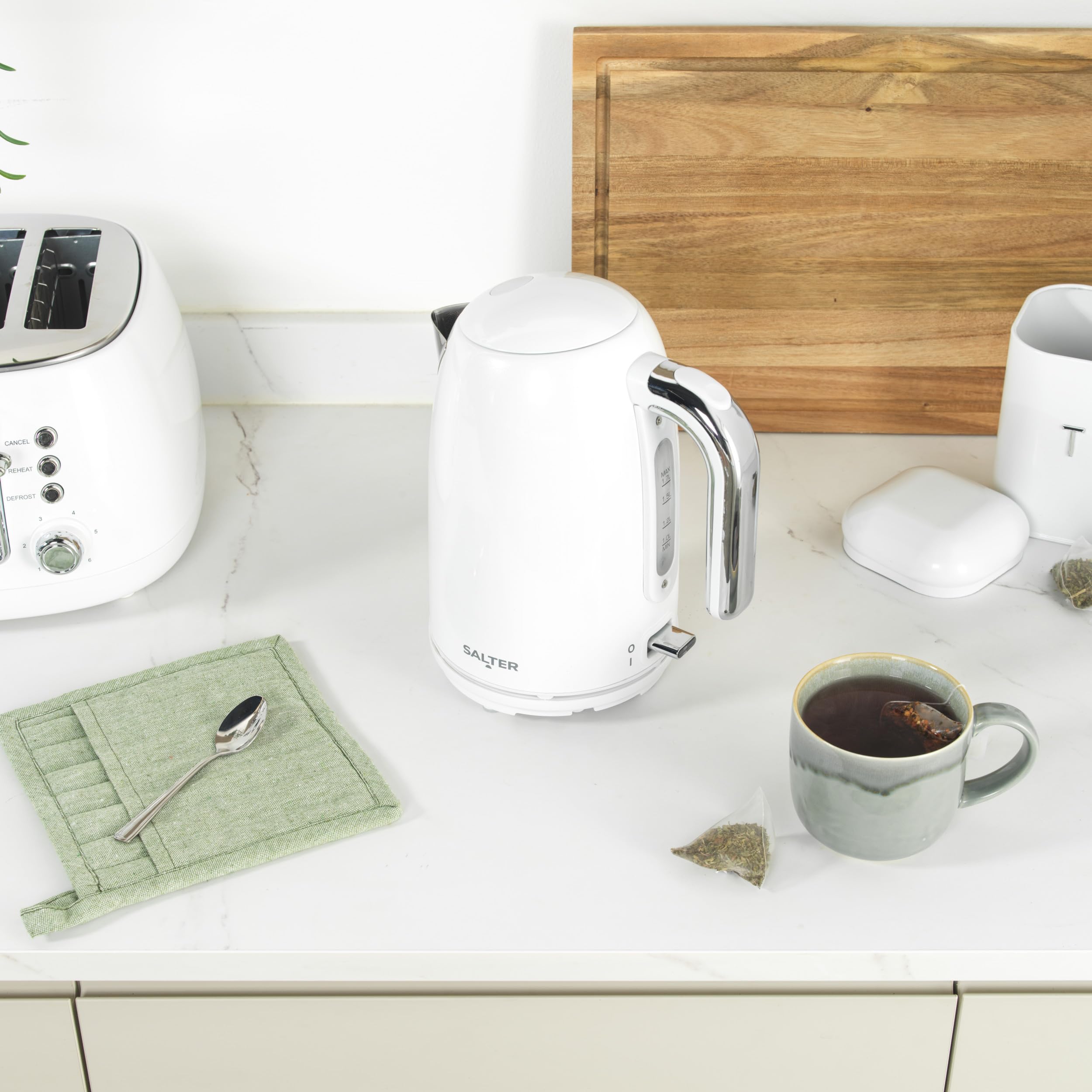 Salter Boston 3-Piece Canister Set - Carbon Steel Storage for Tea, Coffee, Sugar | White 9
